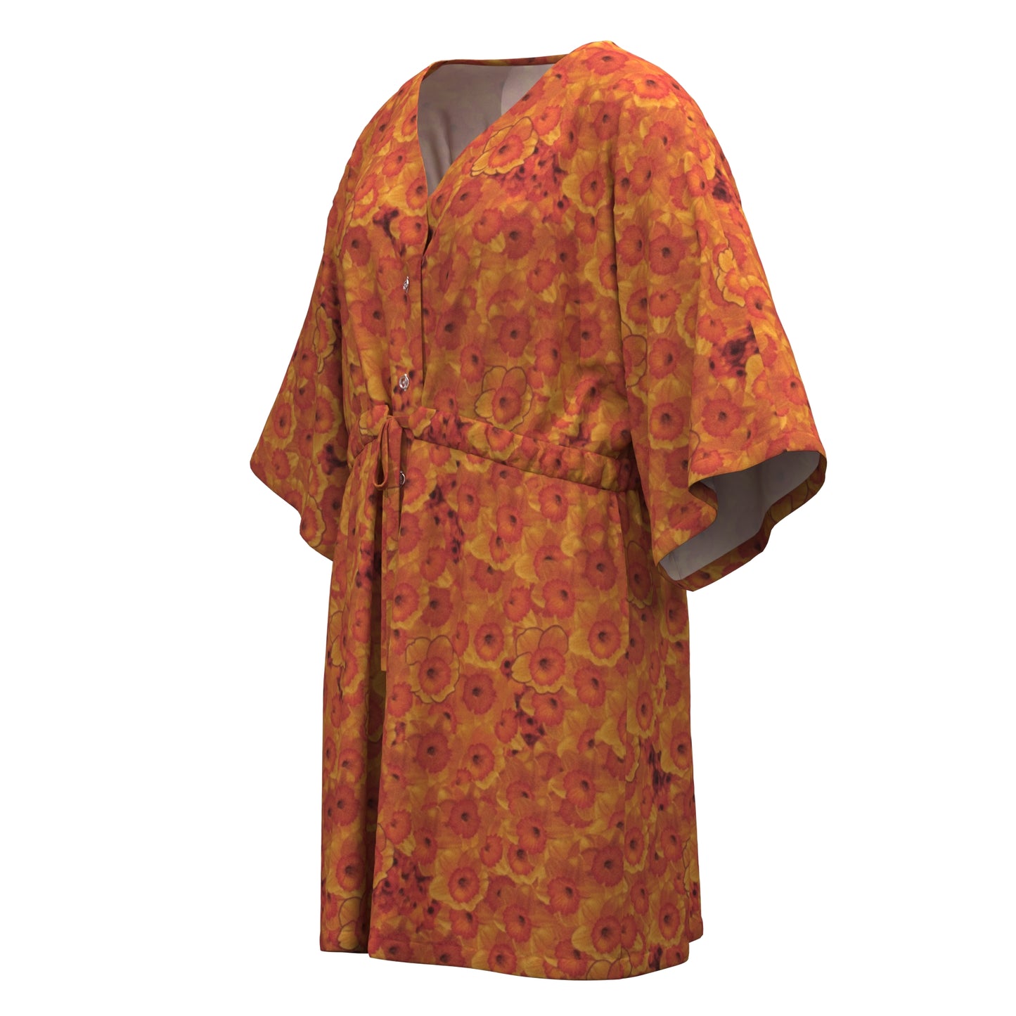 African Print V-Neck Drawstring Waist Batwing Sleeve Dress