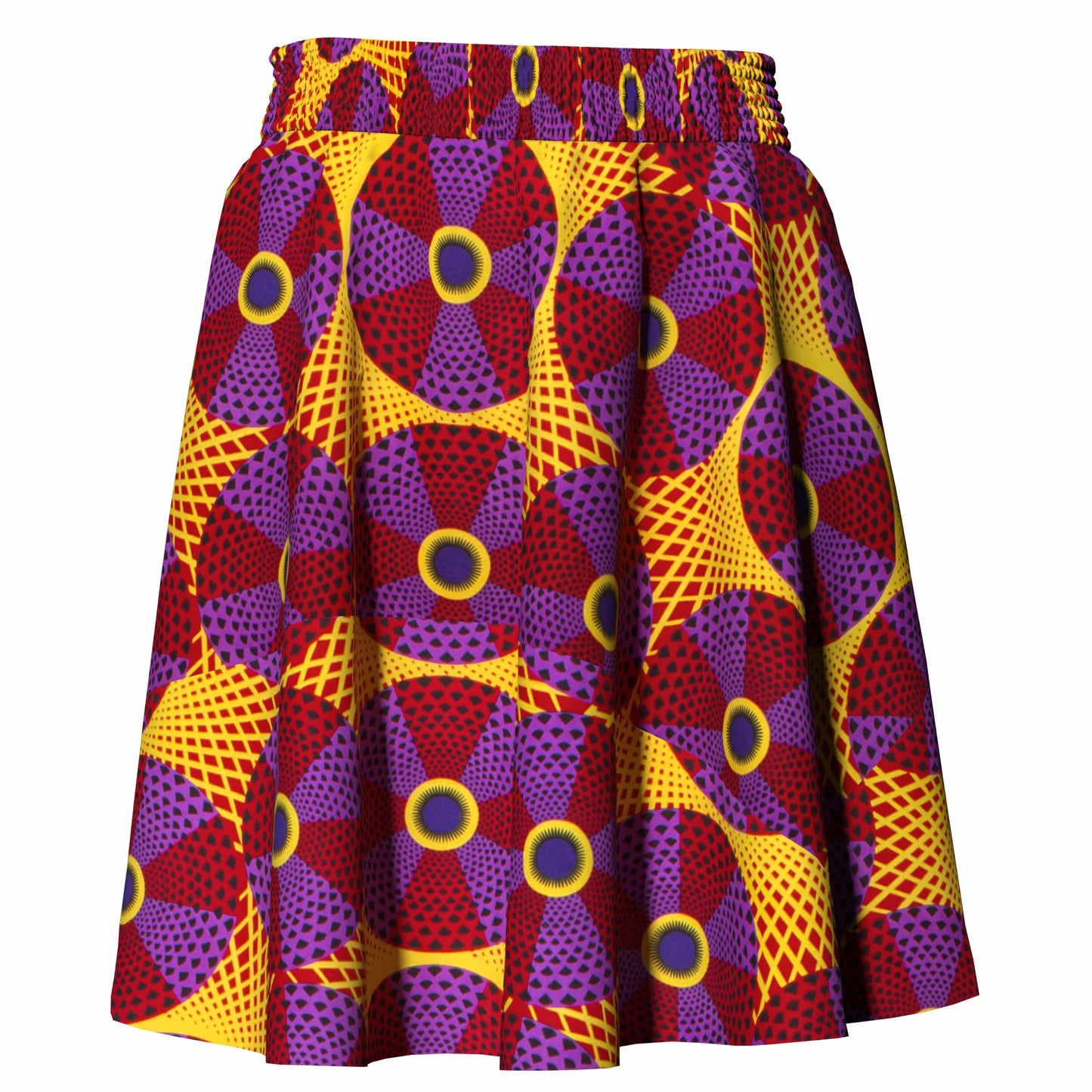 African Print High Waist Swing Skirt with Elastic Waistband