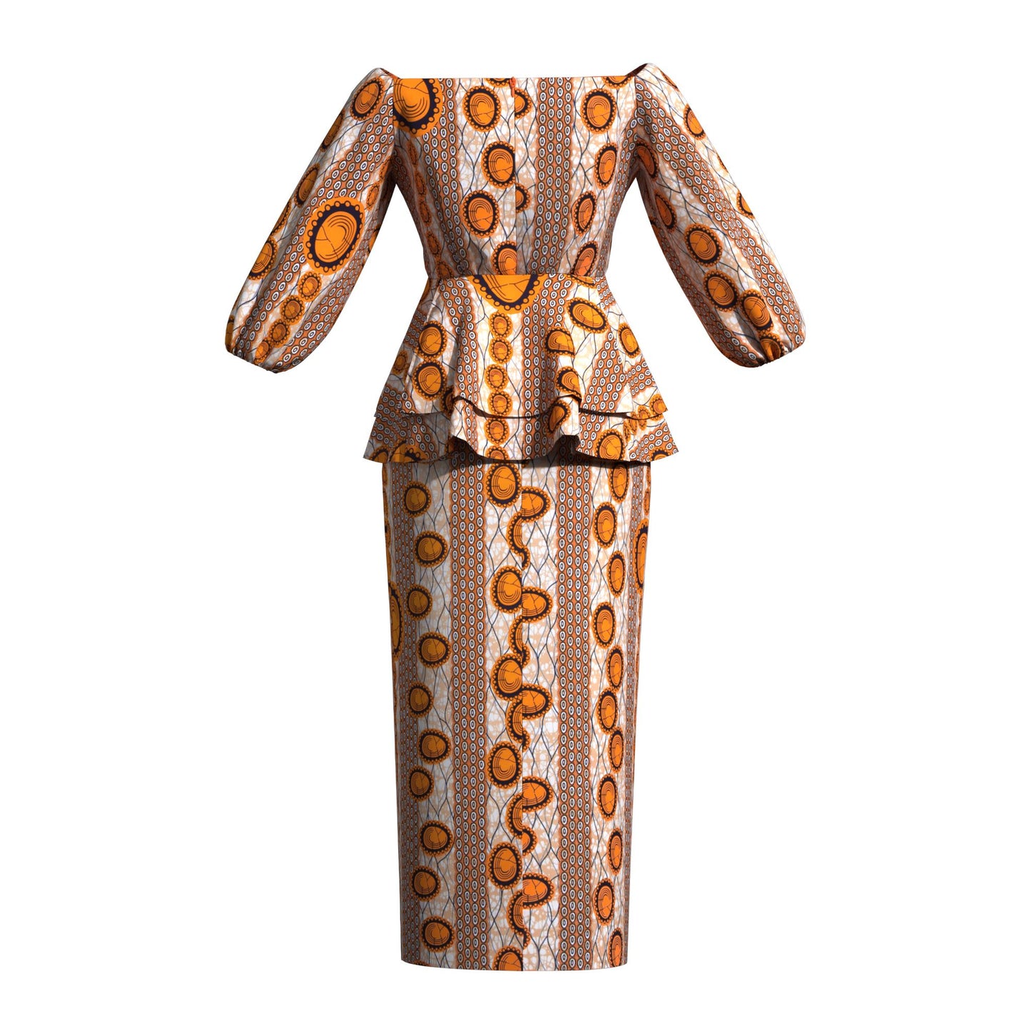 Ankara Print Elastic Cuff Peplum Top & Maxi Skirt Set