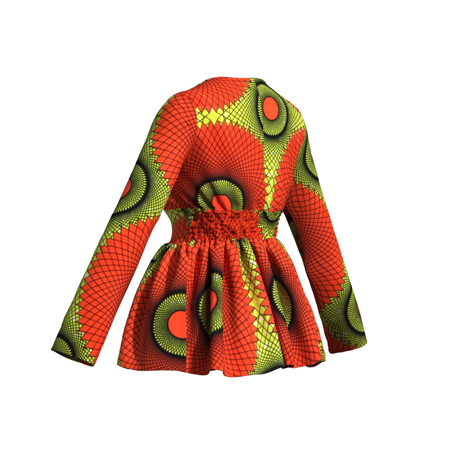 Traditional African Print Flattering Peplum Long Sleeve Top
