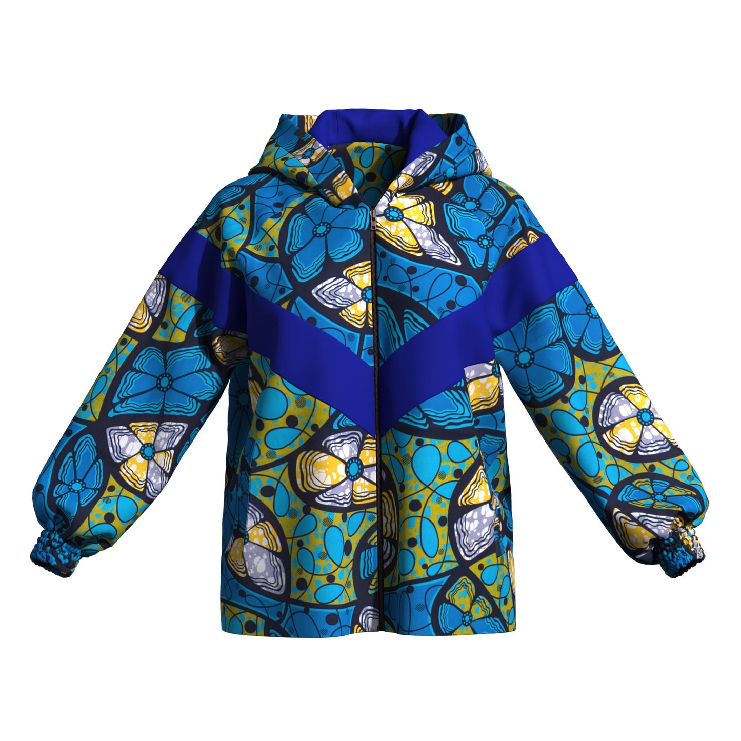 Afrocentric Zip-Up Hoodie with Color Block Accen