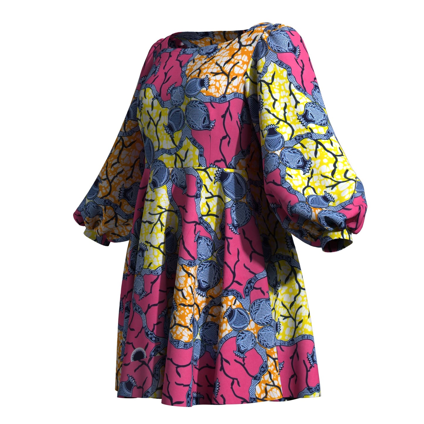 Off Shoulder African Print Puff Sleeve Flare Dress