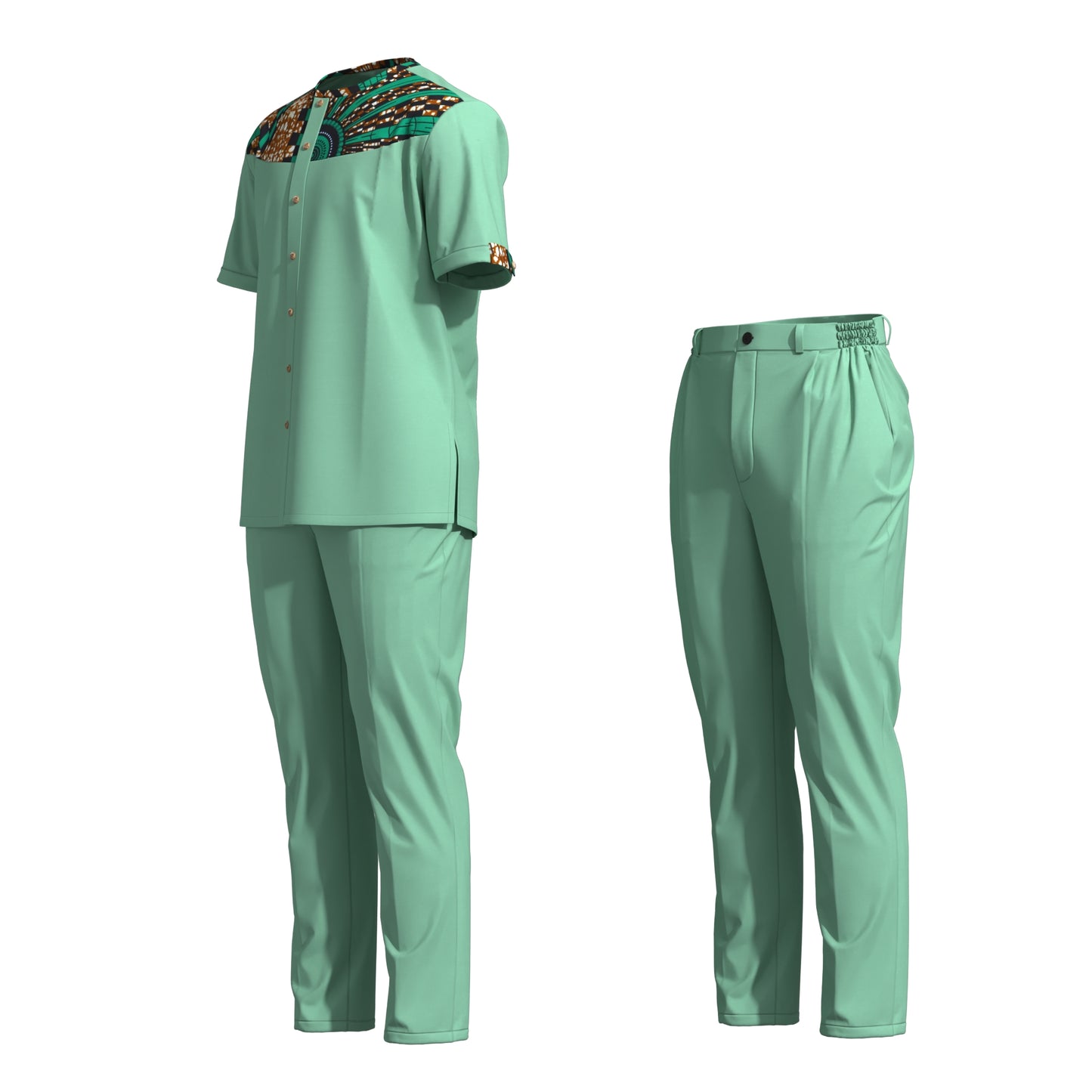African Print Patchwork Short Sleeve Shirt & Pants Set