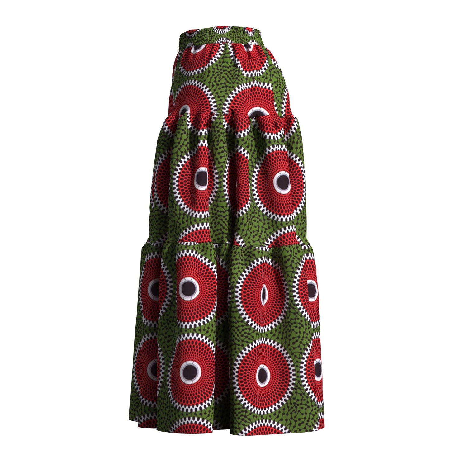 Ankara Print High Waist Tiered Ruffle Maxi Skirt