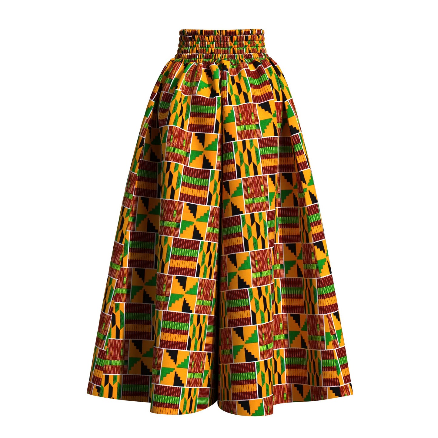 Vintage African Tribal Geometric Print Elastic High Waist Palazzo Pants, Flowy Loose Wide Leg Long Pants Slimming Figure Friendly