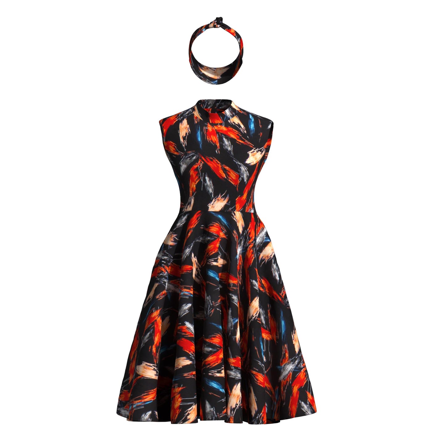 Ankara Print High Neck Sleeveless Midi Dress with Headband