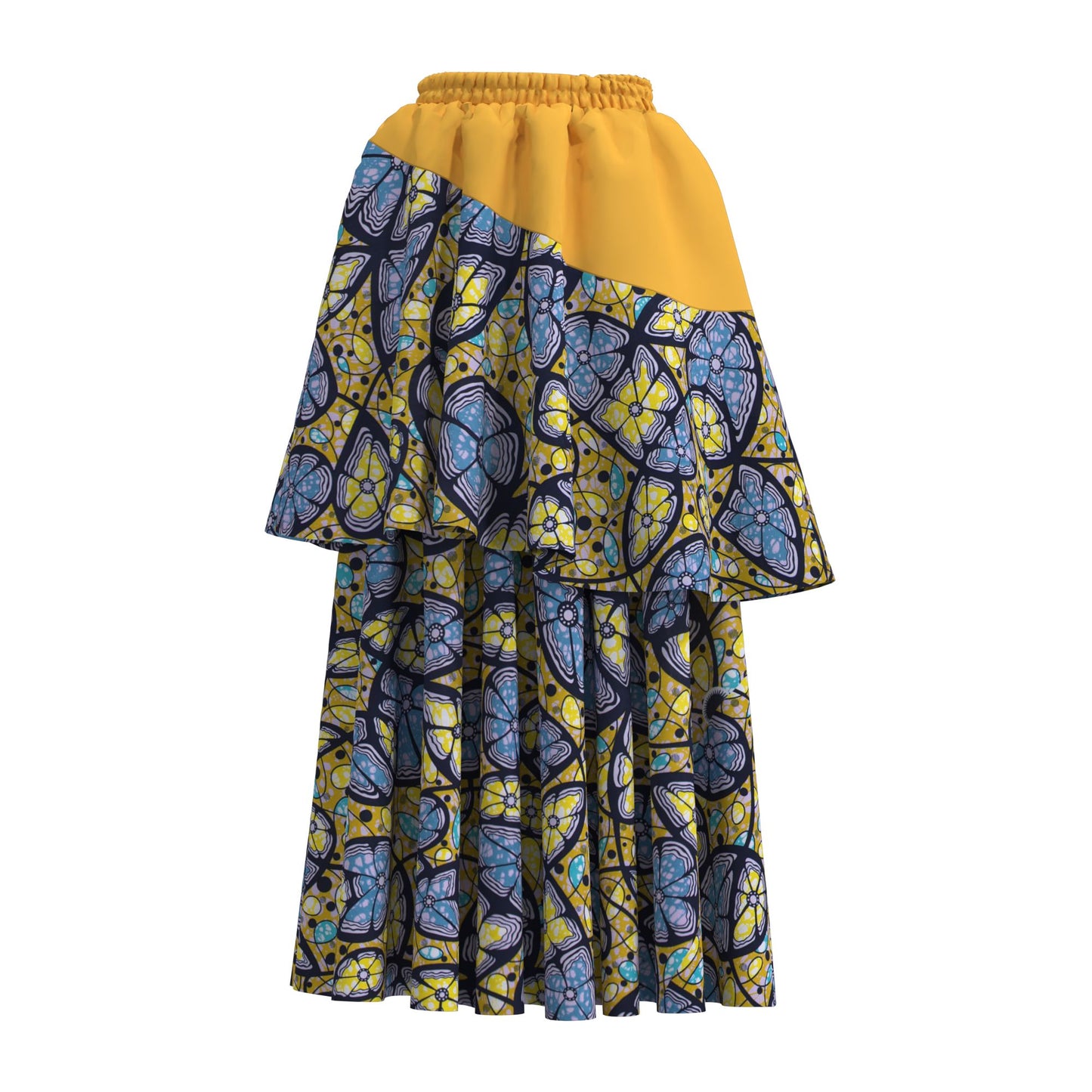 African Print Color Block Tiered Maxi Skirt