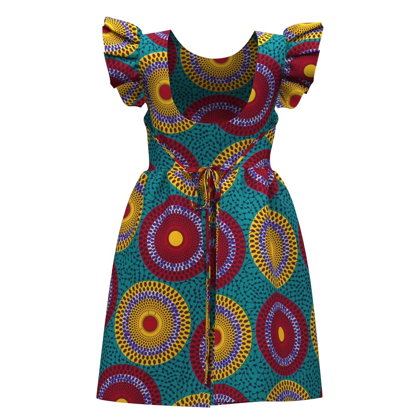 African Print Pleated Sleeve Tie-Back Backless Dress