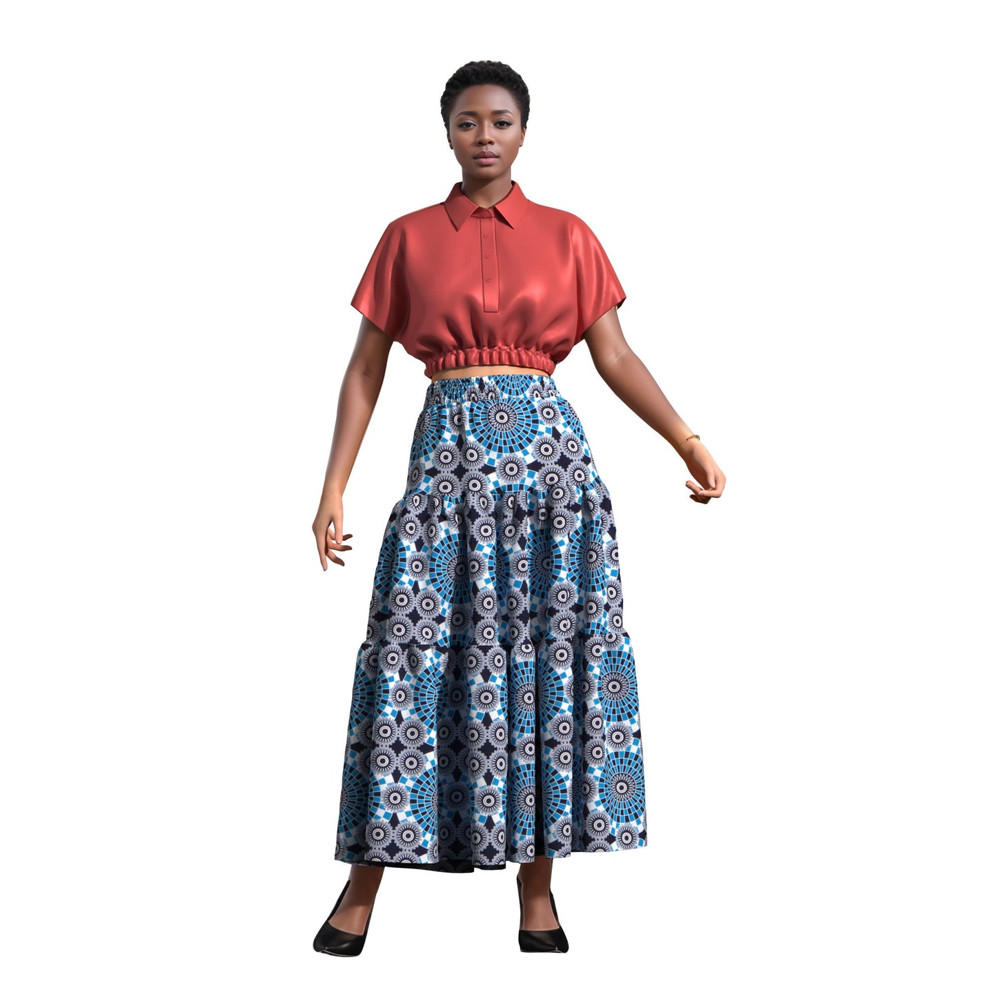 Ankara Print High Waist Tiered Ruffle Maxi Skirt