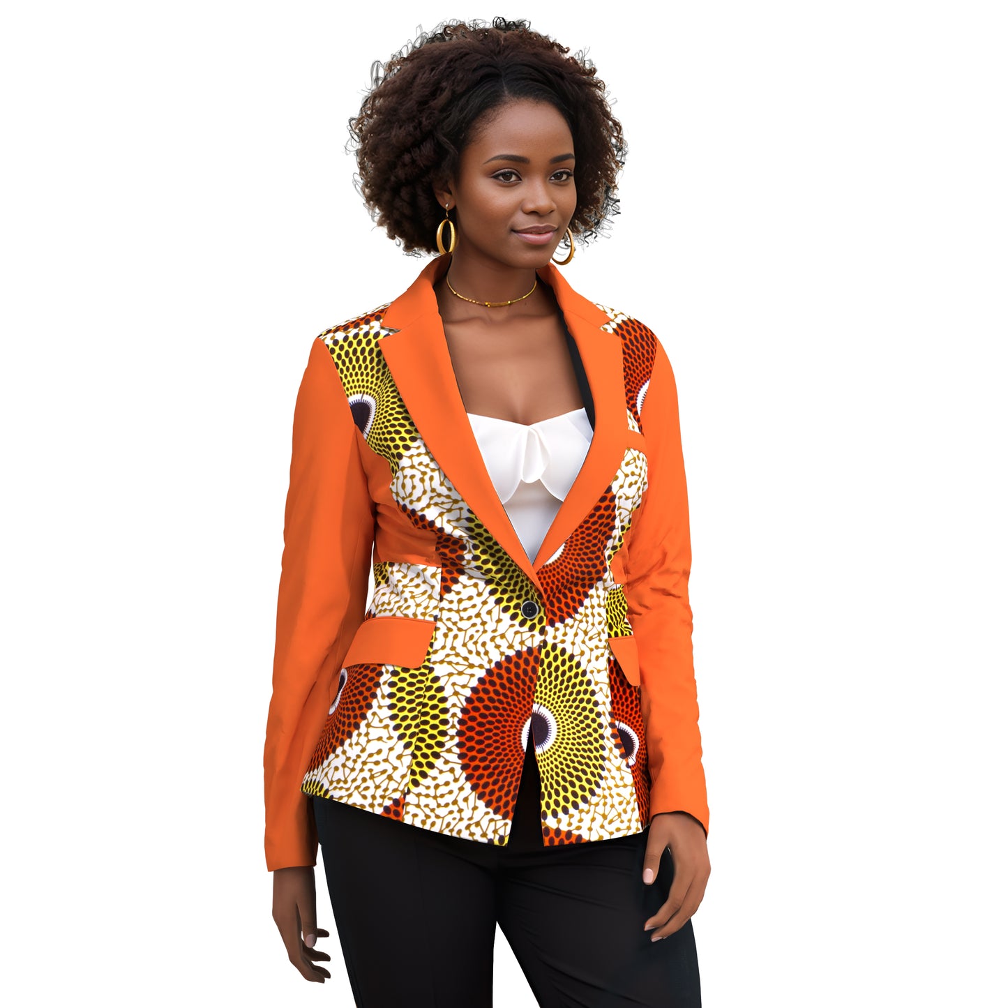 African Print Patchwork Slim Fit One Button Women Blazer Jacket