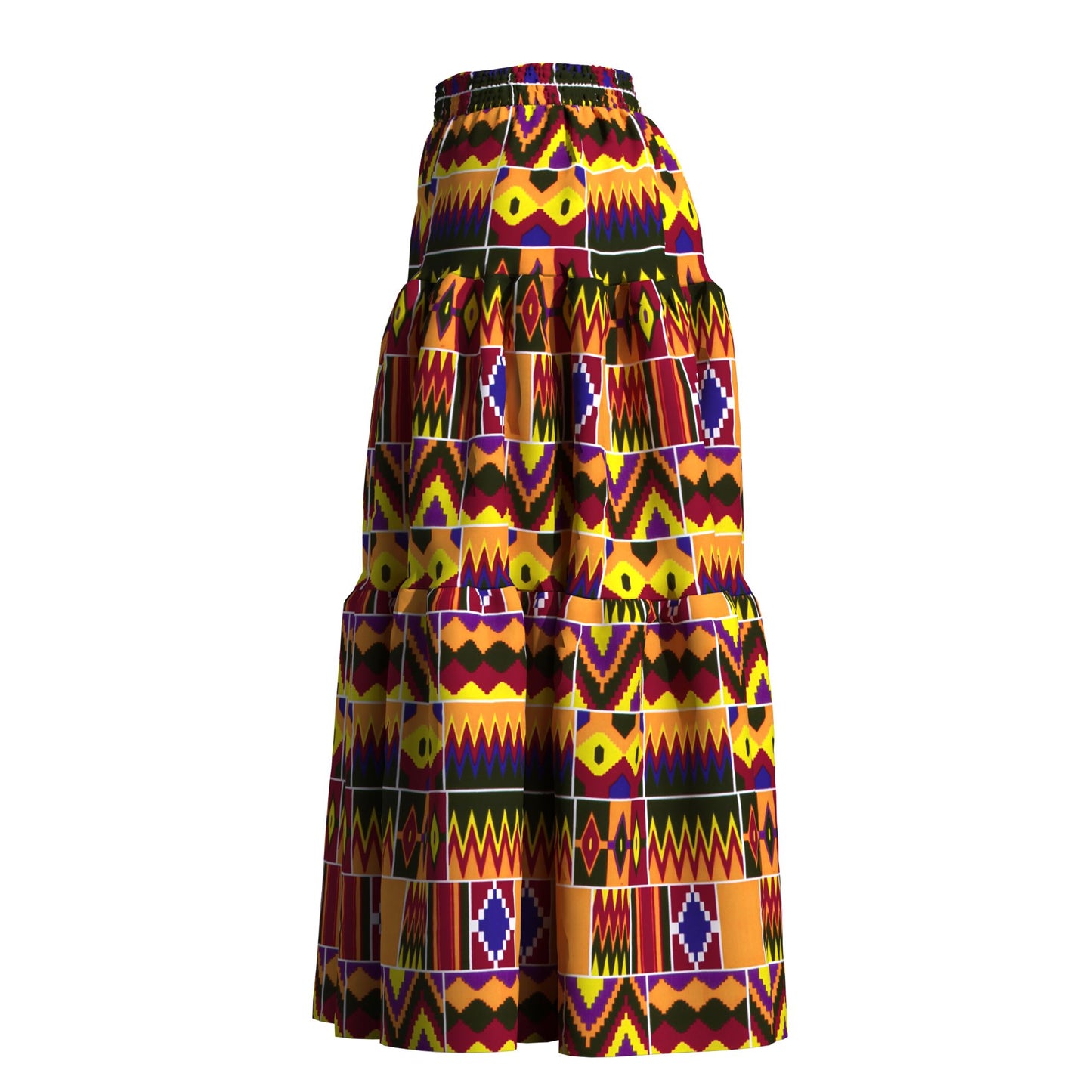Ankara Print High Waist Tiered Ruffle Maxi Skirt