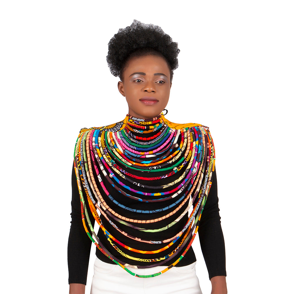 African Women Wax Print Cotton Rope Statement Necklace Accessories