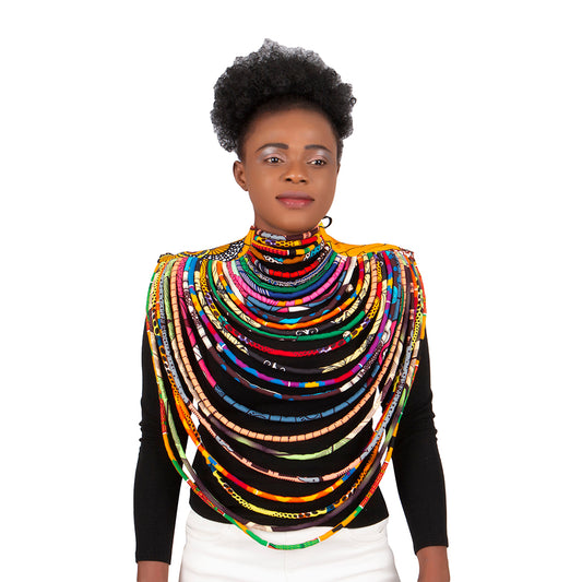 African Women Wax Print Cotton Rope Statement Necklace Accessories