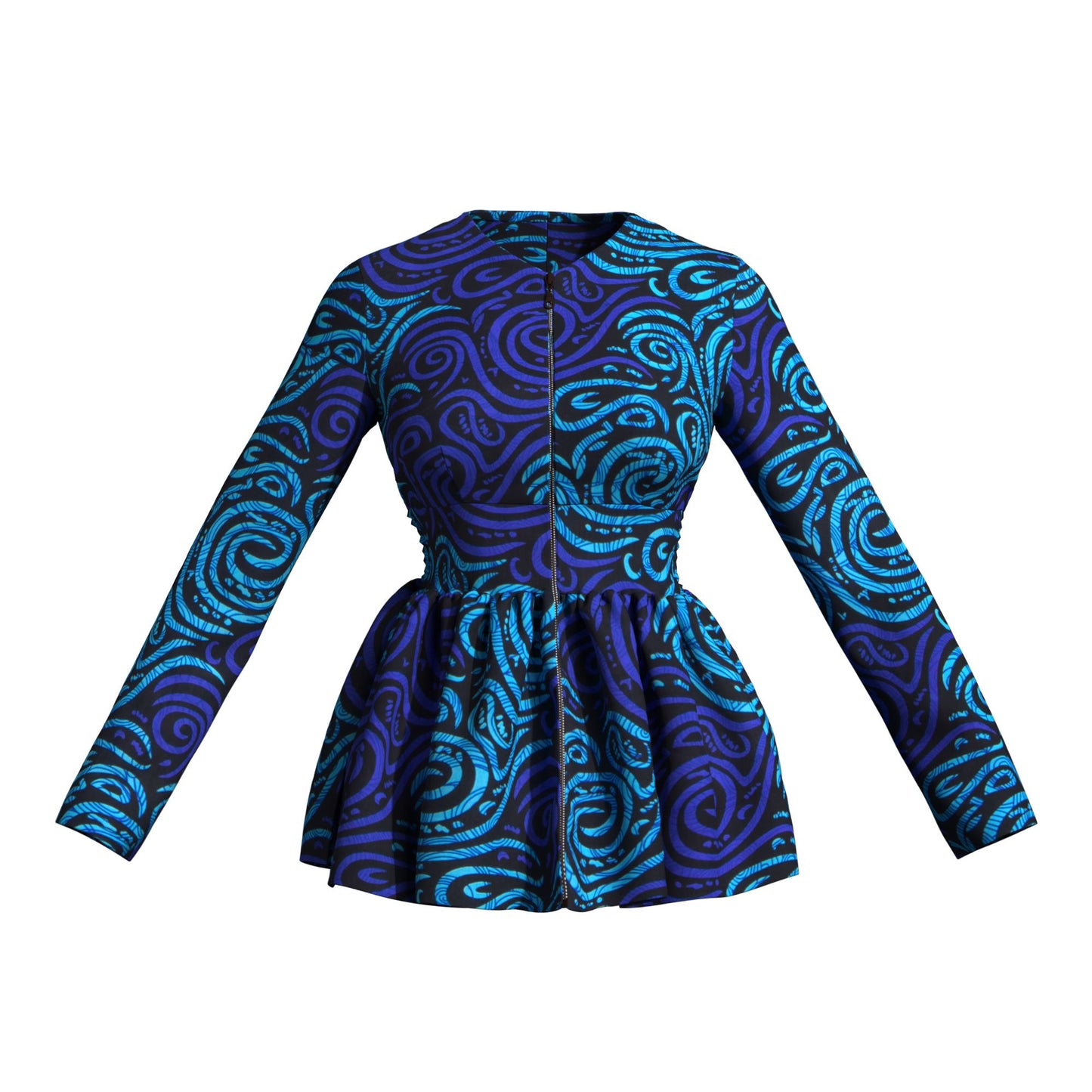 Traditional African Print Flattering Peplum Long Sleeve Top
