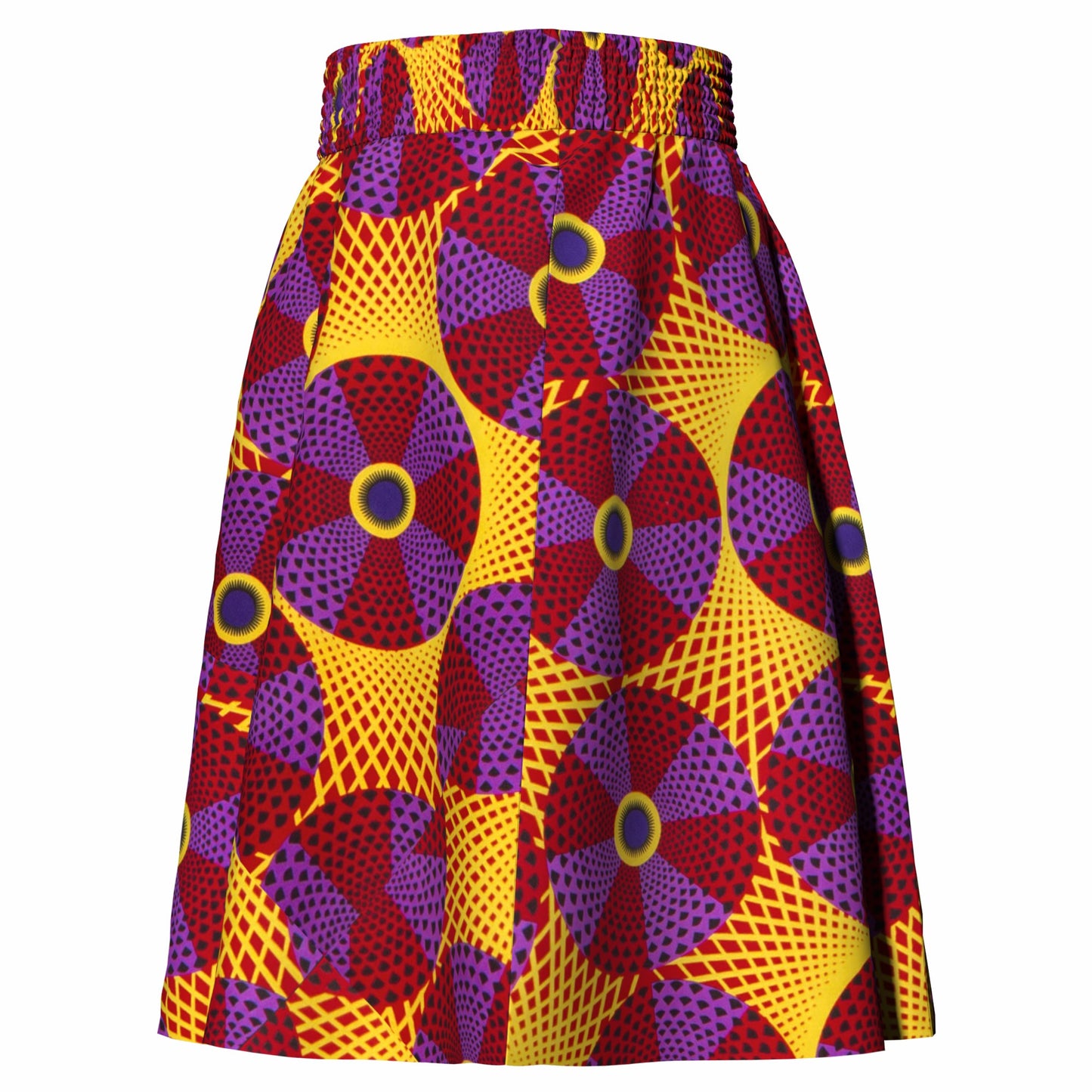 African Print High Waist Swing Skirt with Elastic Waistband