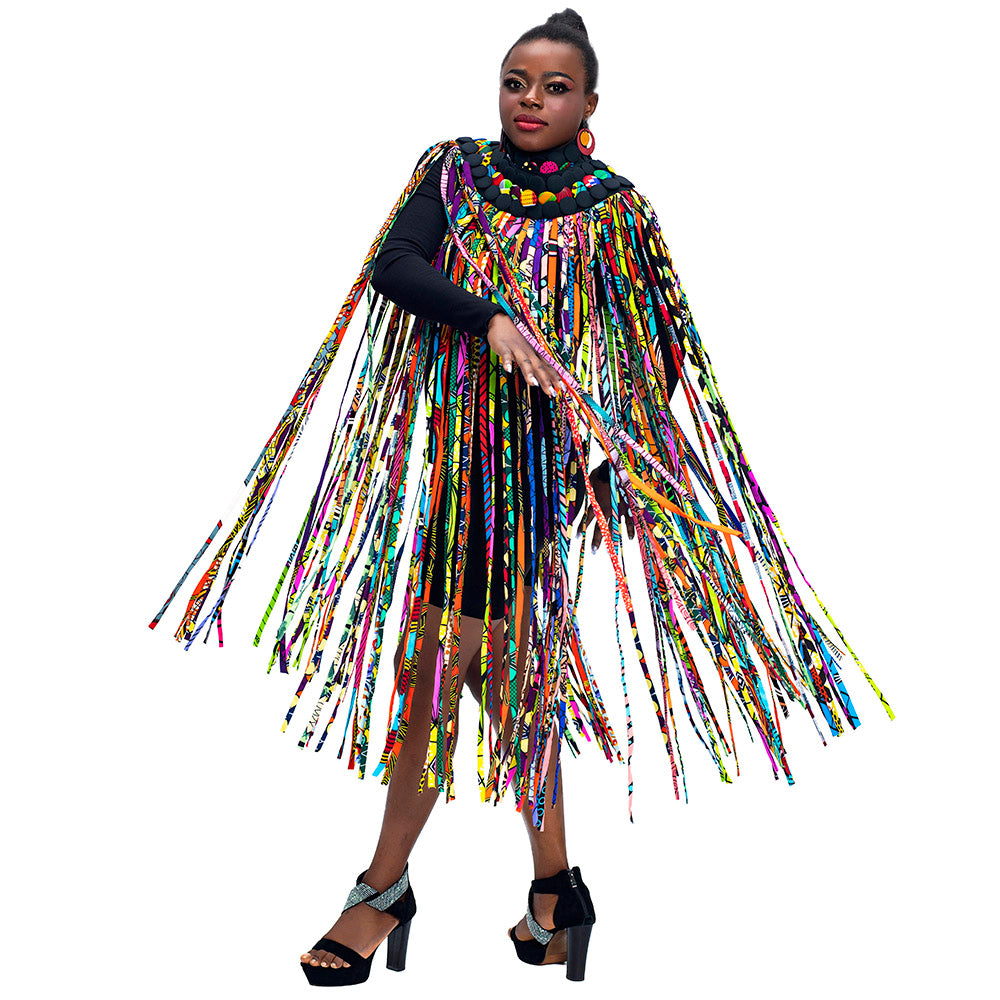 2-in-1 African Wax Print Fringe Tassel Wrap Skirt & Collar