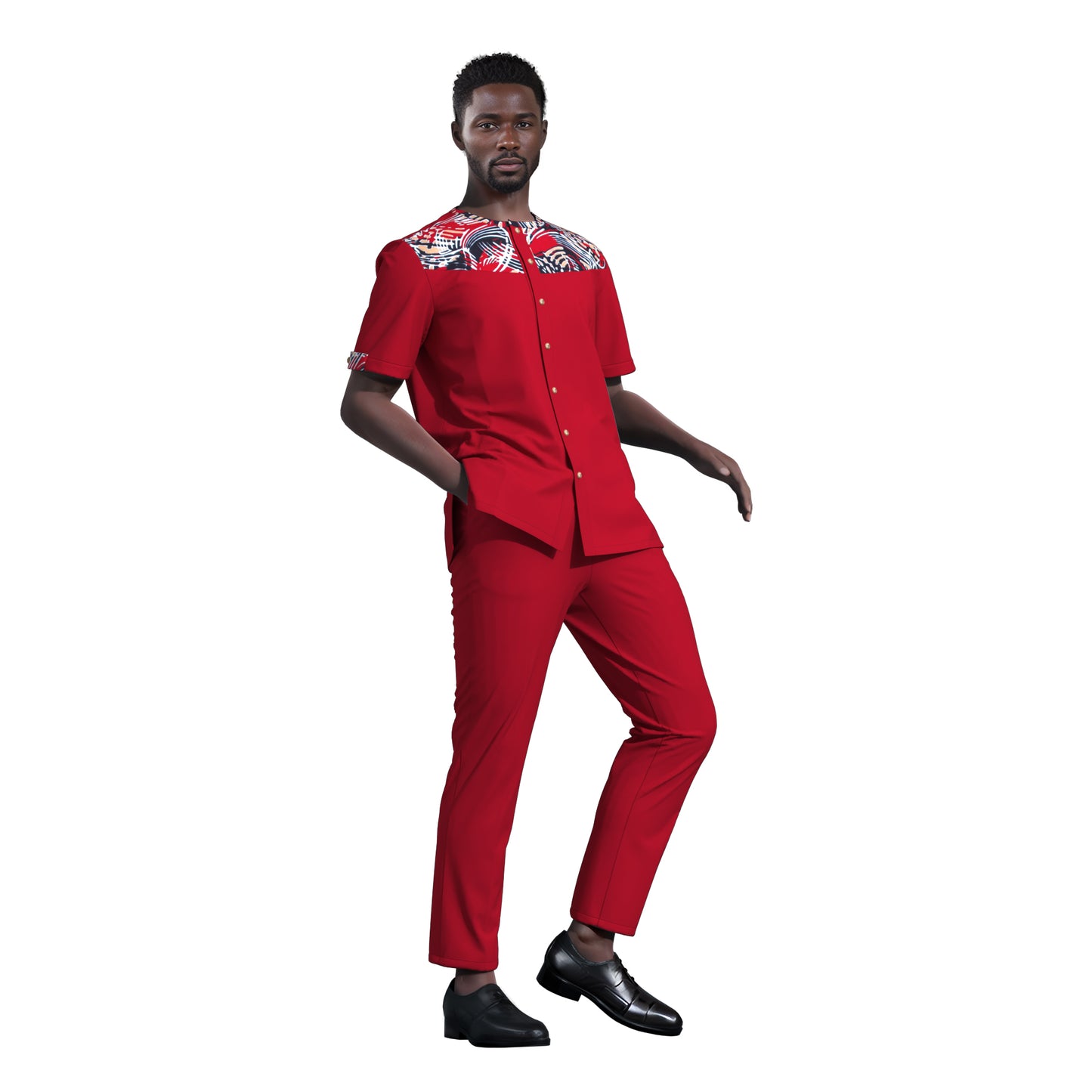 African Print Patchwork Short Sleeve Shirt & Pants Set