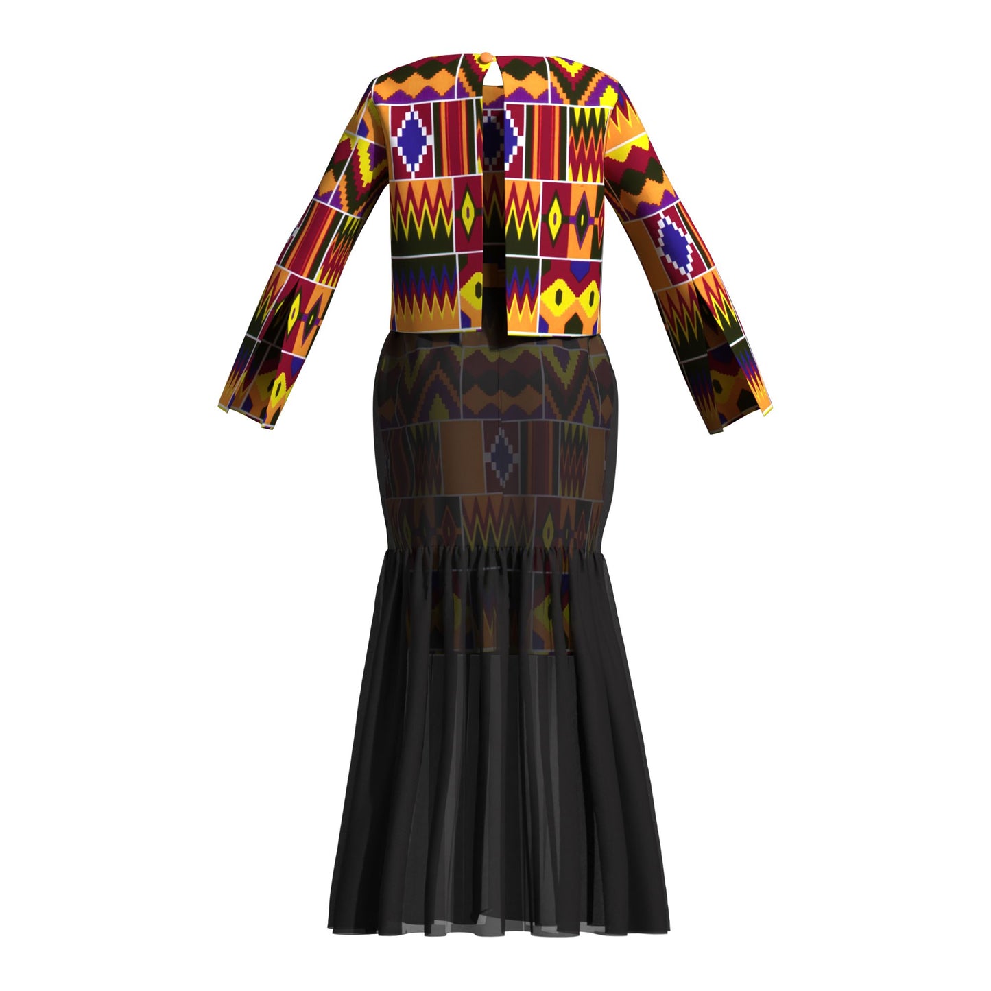 African Print Layered Sheer Mesh Mermaid Maxi Skirt Two Piece Set