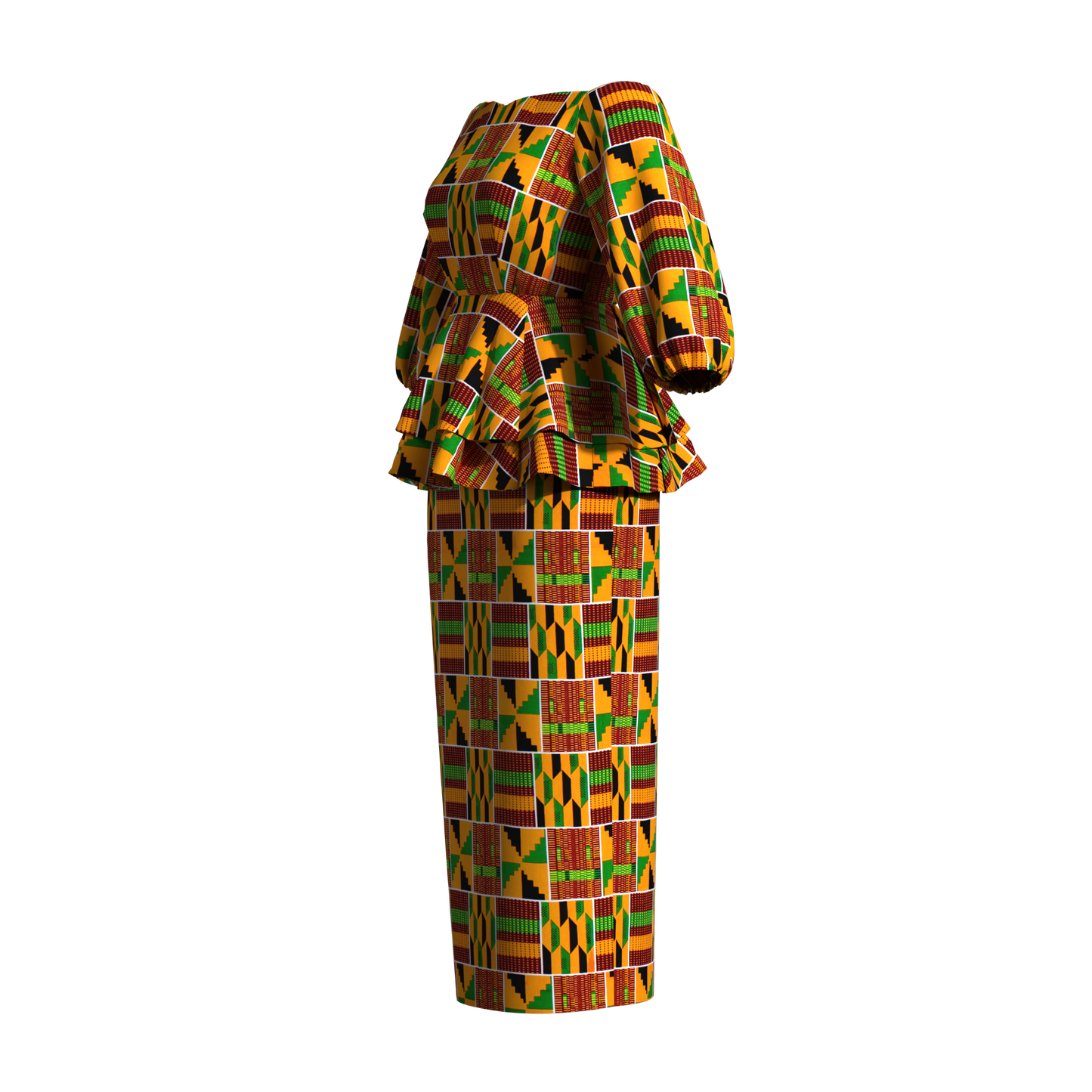 Ankara Print Elastic Cuff Peplum Top & Maxi Skirt Set