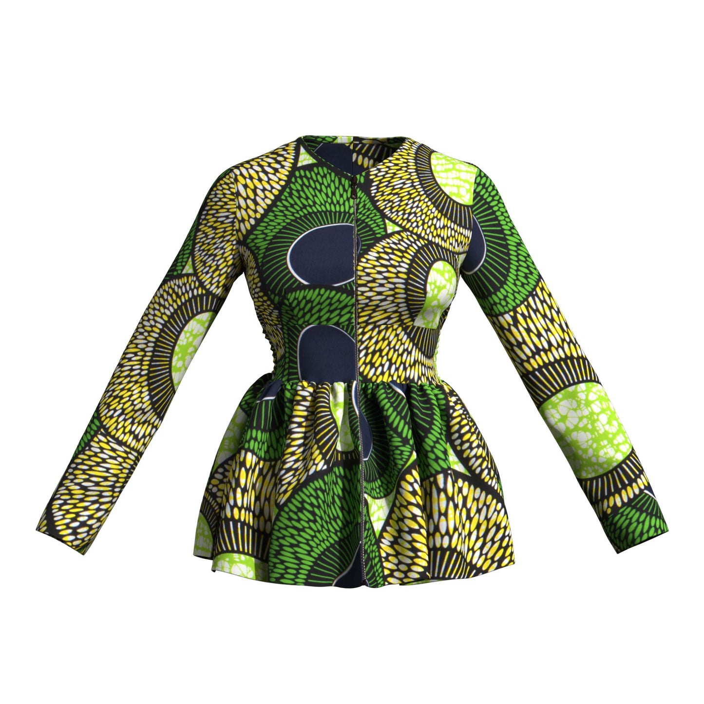 Traditional African Print Flattering Peplum Long Sleeve Top