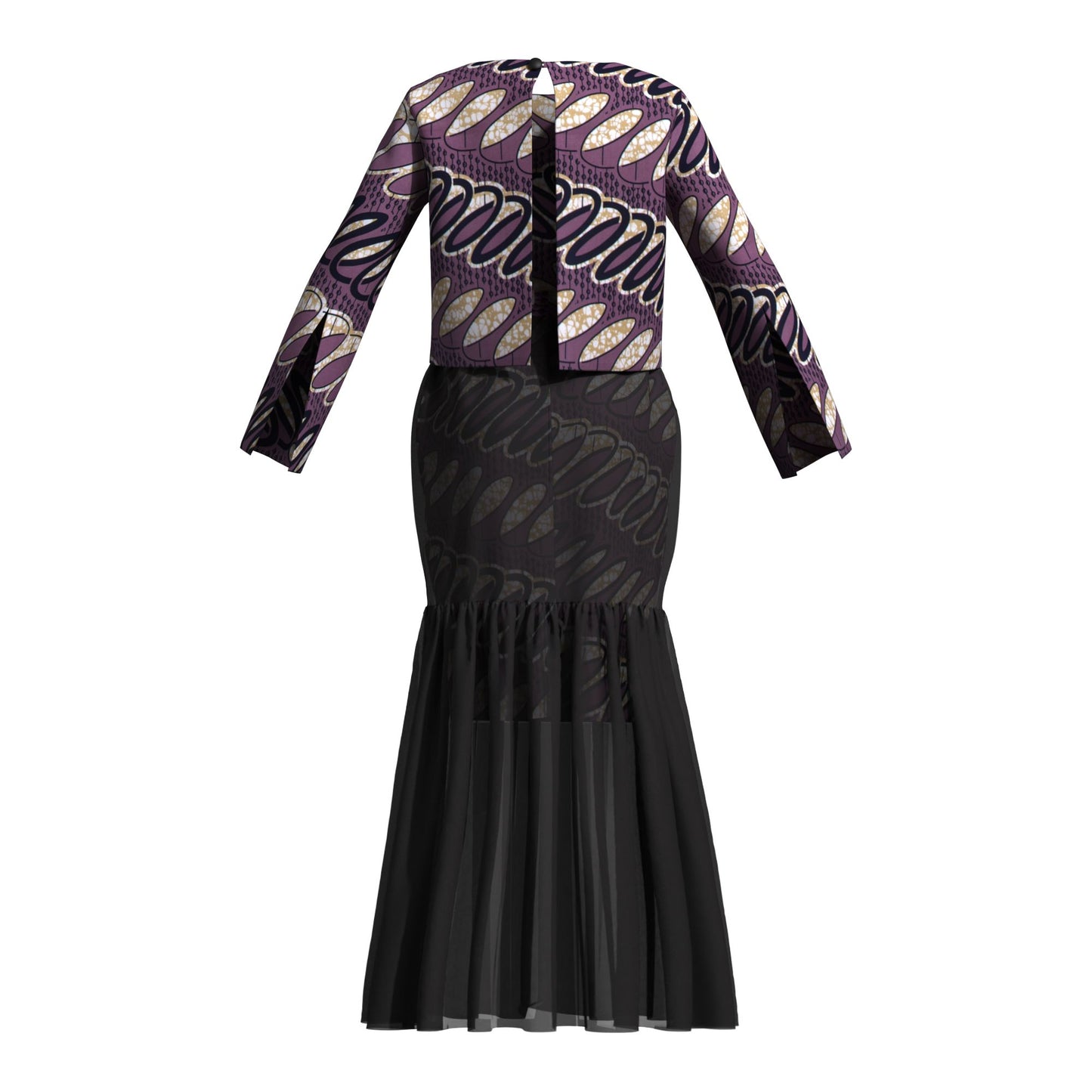 African Print Layered Sheer Mesh Mermaid Maxi Skirt Two Piece Set
