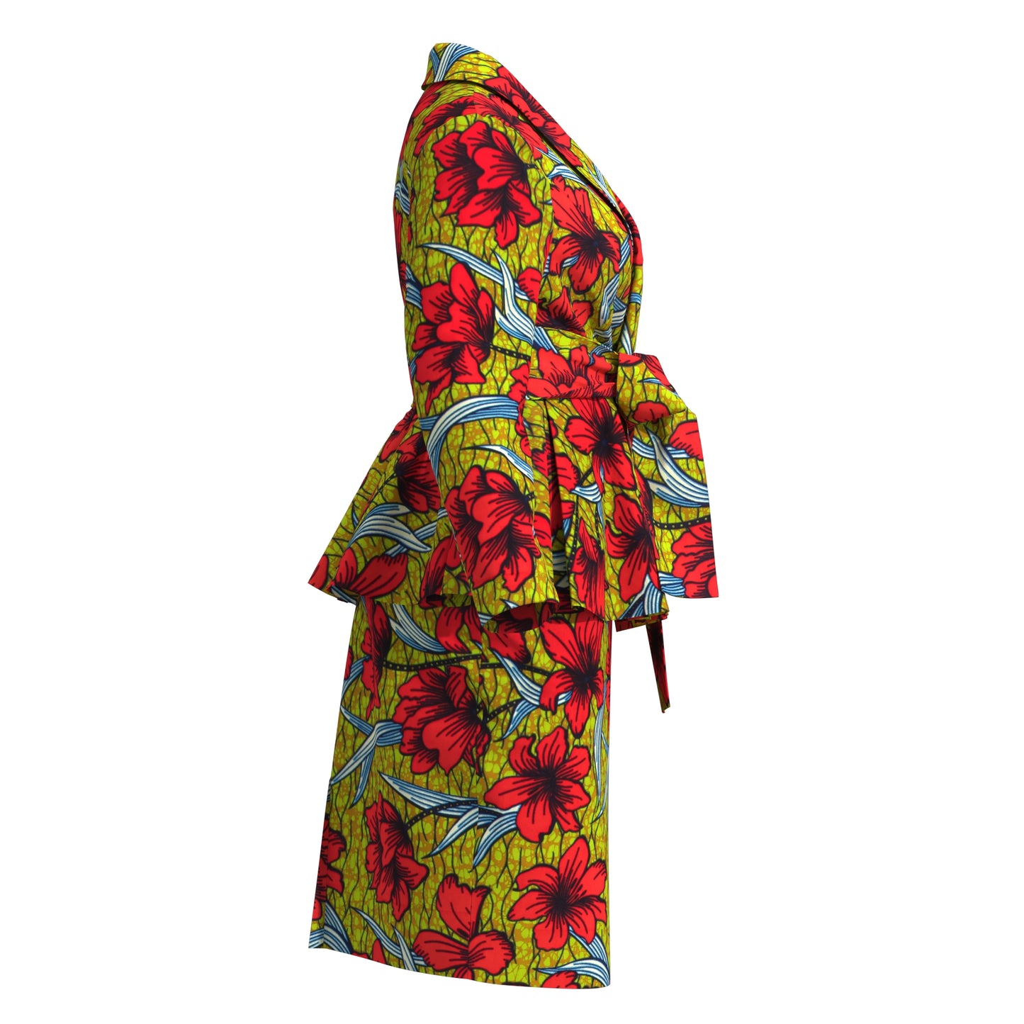 Women's African Floral Print Set Peplum Top & Skirt Suit with Belt Wedding Guest Outfit