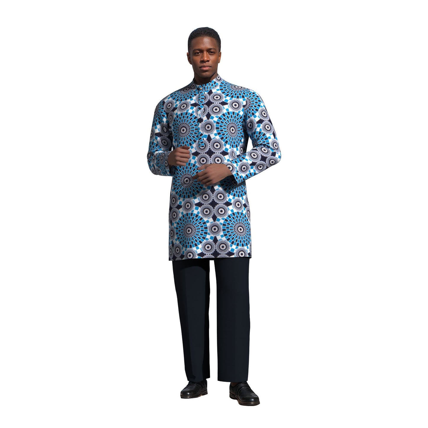 Modern African Print Men’s Business Casual Tunic Top