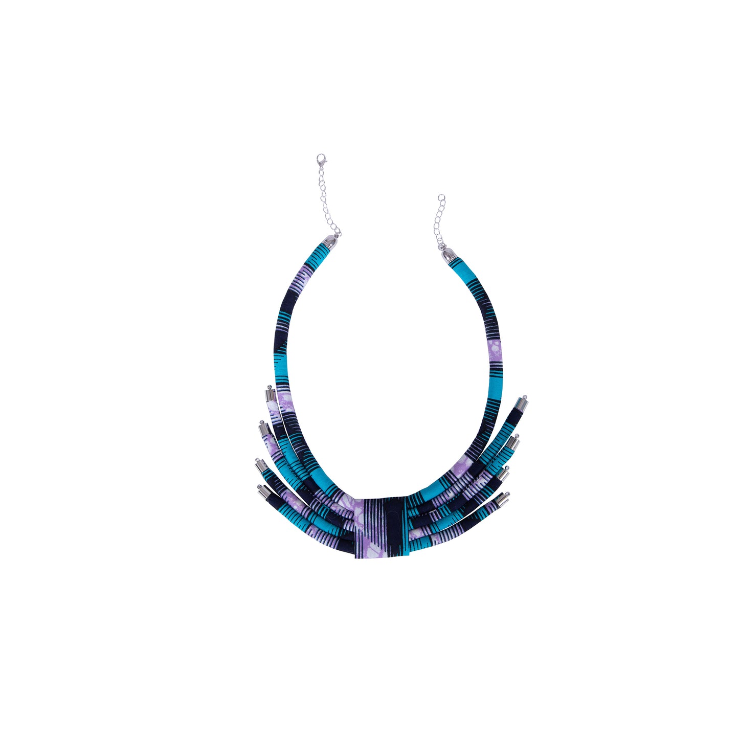 African Stripe Printed Fabric Necklace & Teardrop Earring Matching Jewelry Set Statement Fashion Accessories