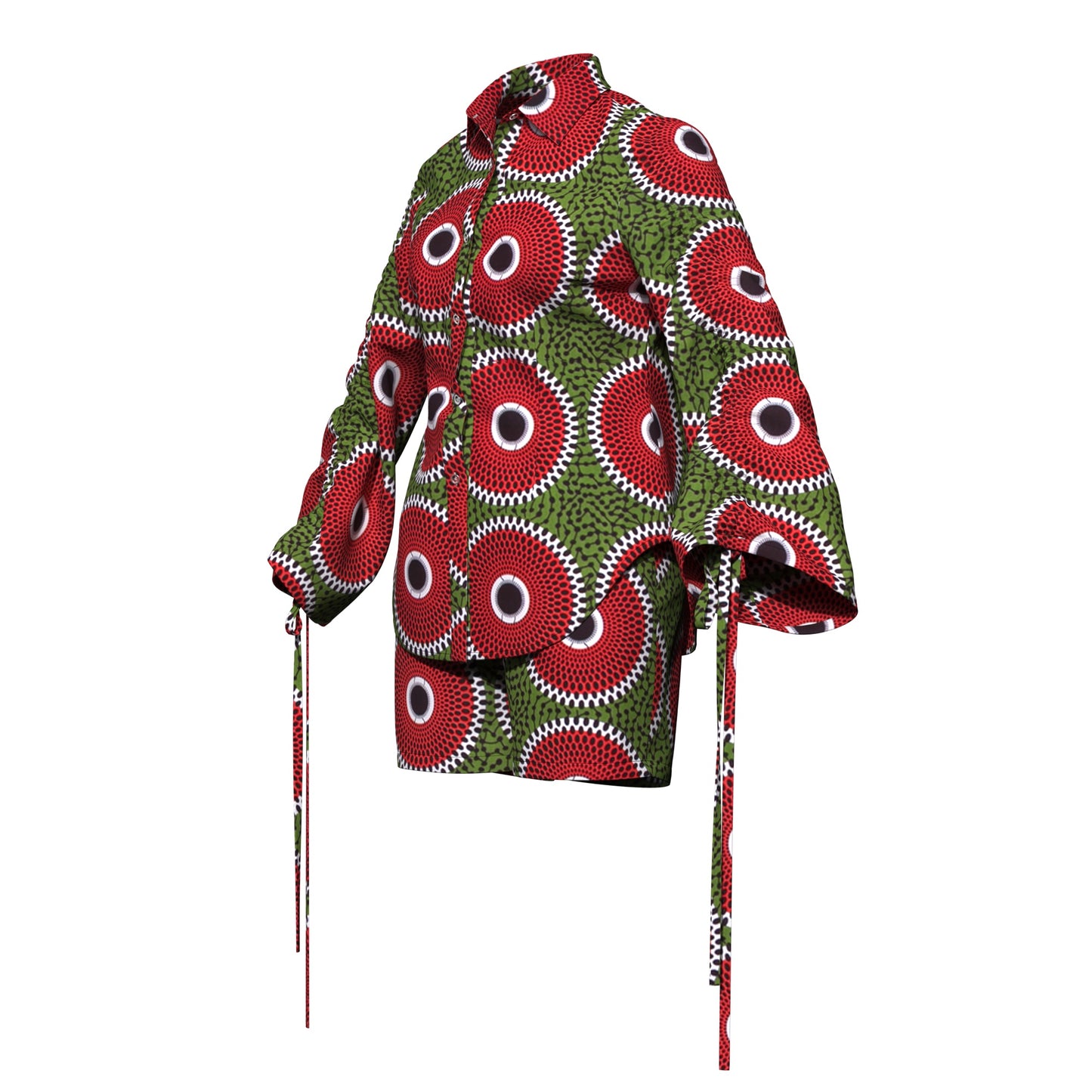 African Print Smocked Sleeve Shirt & Shorts Two-Piece Set
