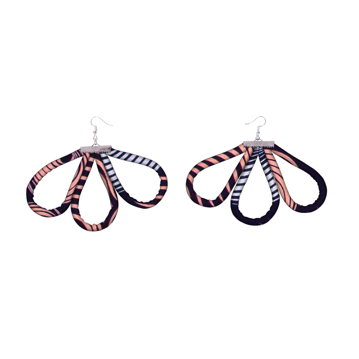 Women Handcrafted Kente Loop Drop Earrings, Colorful African Statement Accessories