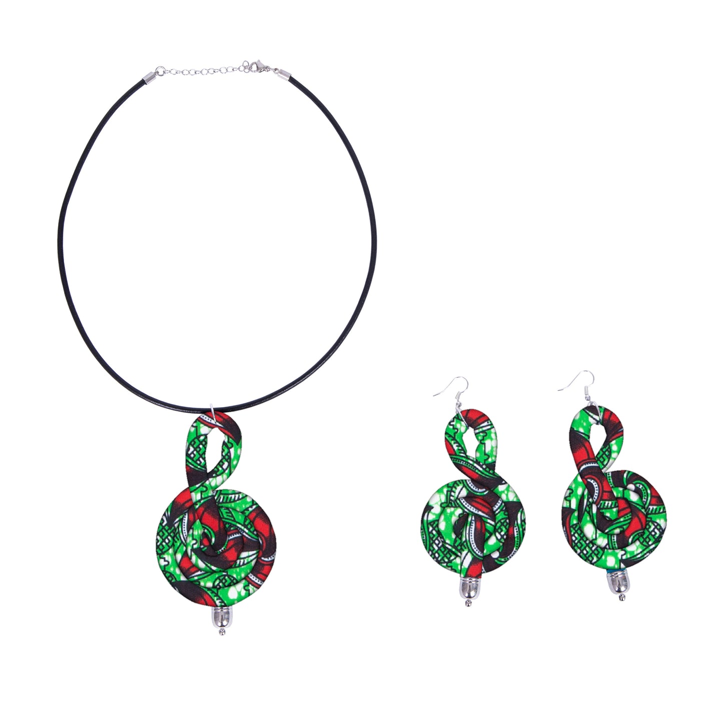 Ladies Kente Geometric Fabric Treble Clef Jewelry Set African Coordinated Neck & Ear Outfit Accessories