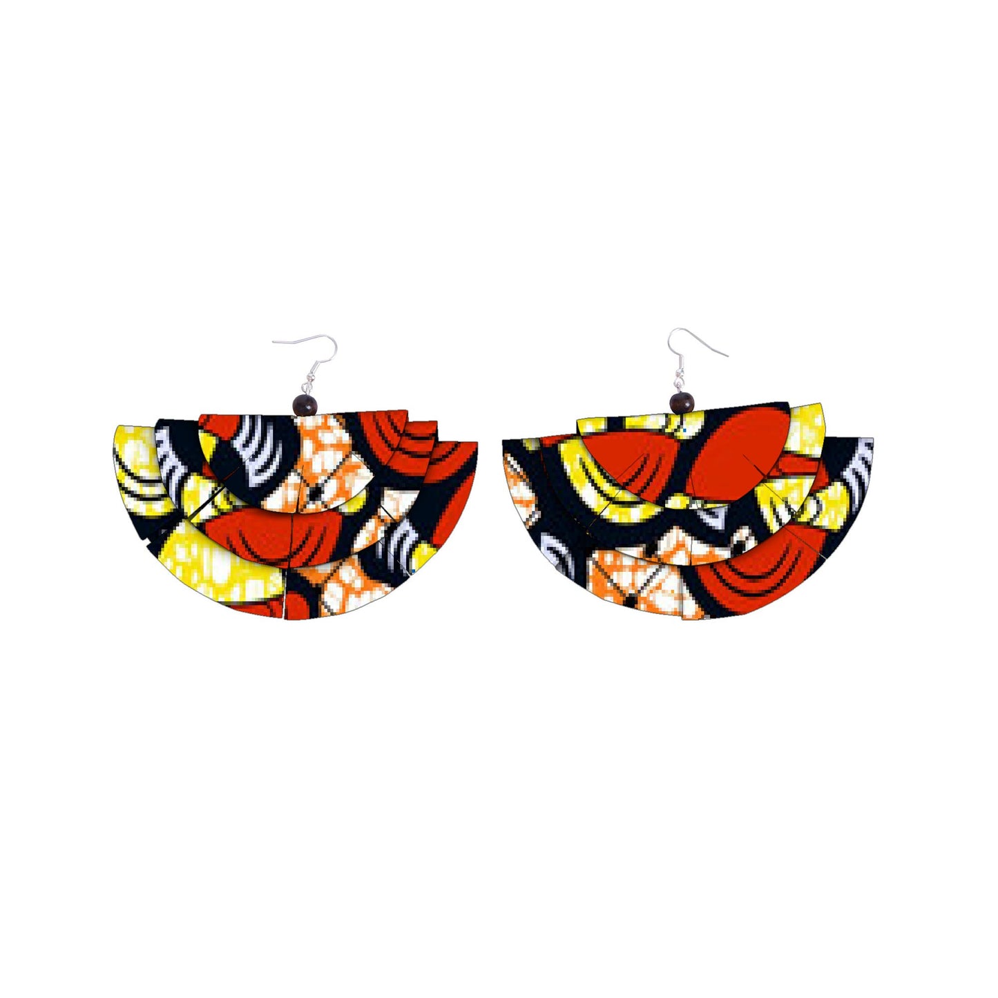 African Accessories Tiered Fan Shape Ankara Wax Print Fabric Dangle Earrings