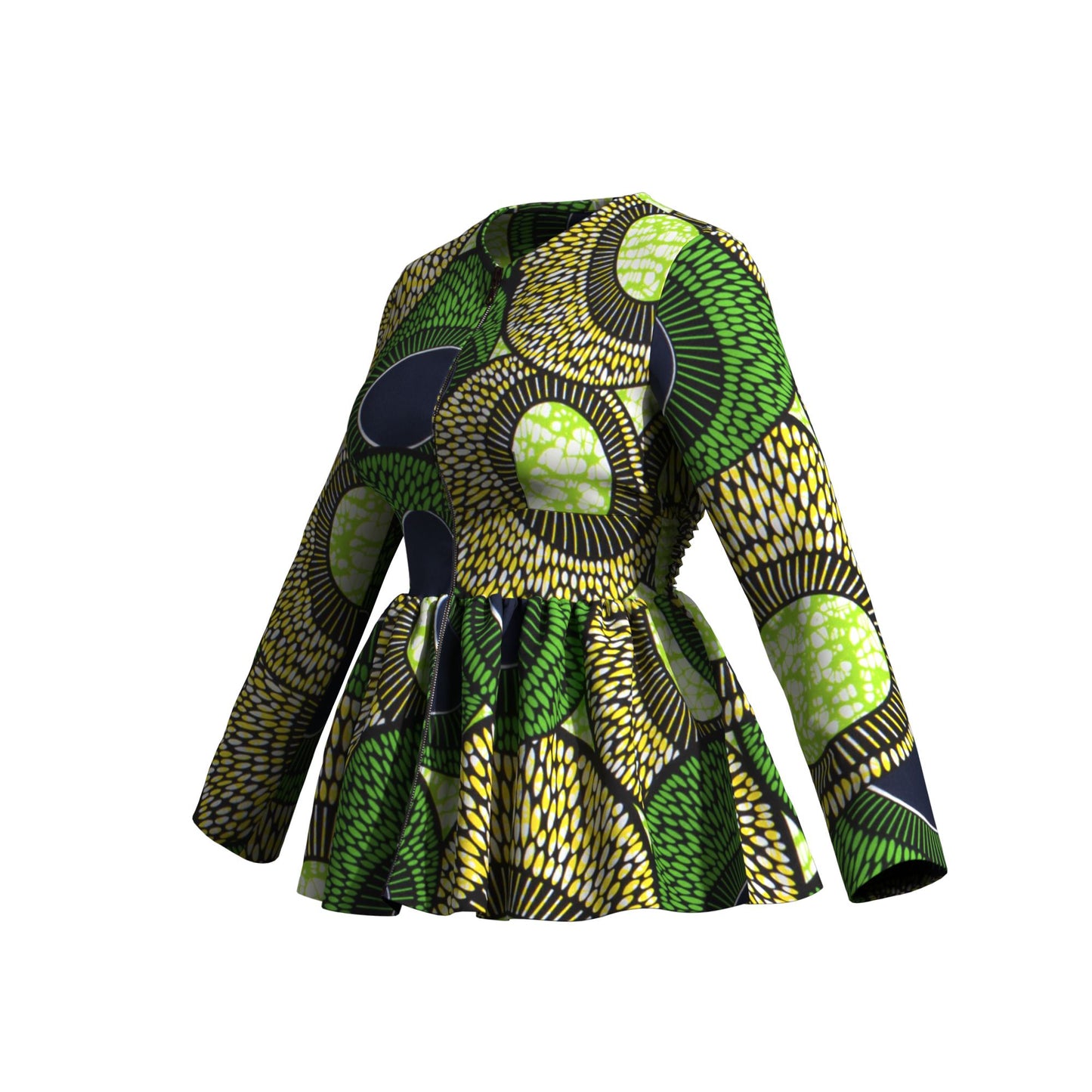 Traditional African Print Flattering Peplum Long Sleeve Top
