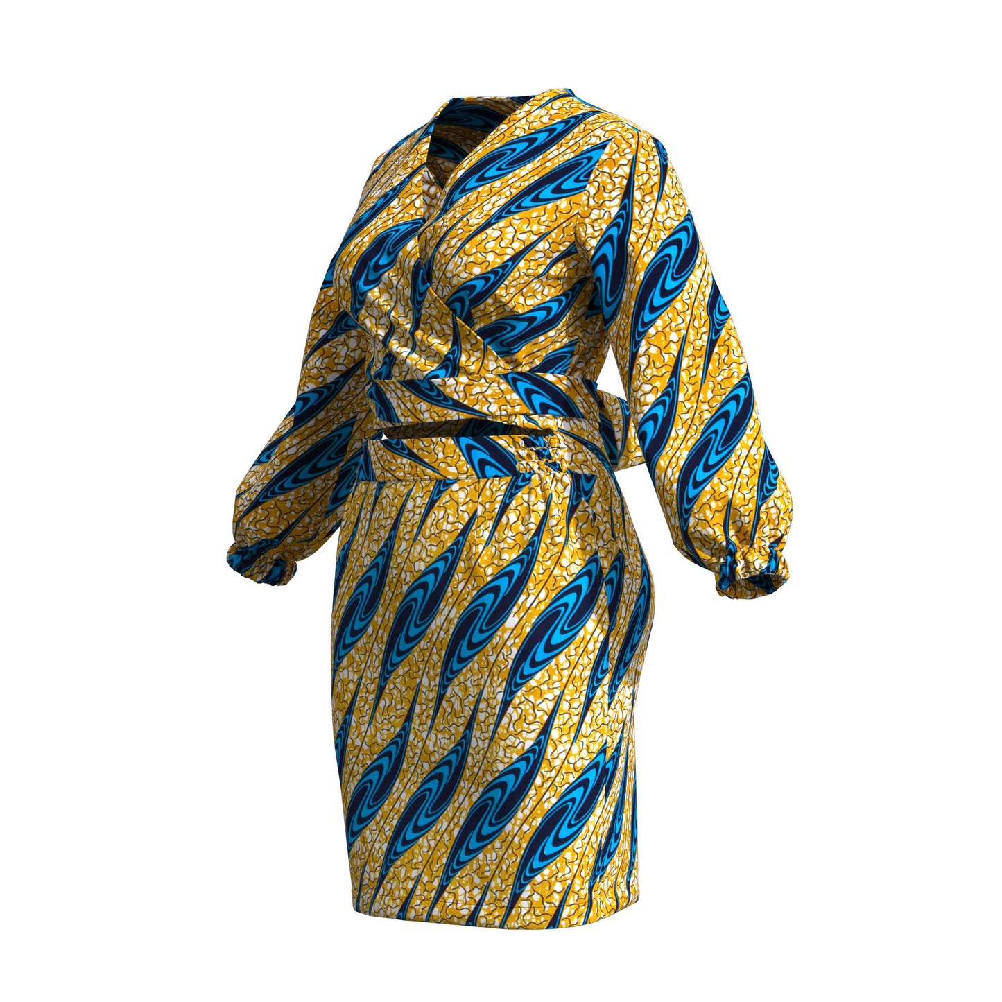 African Print Wrap Tie Top & Bodycon Mini Skirt Two Piece Outfit