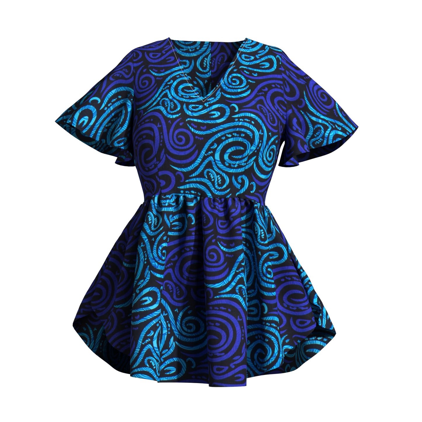 African Print V Neck Irregular Hem Fashion Women Peplum Top