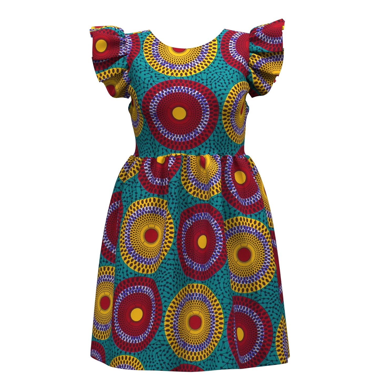 African Print Pleated Sleeve Tie-Back Backless Dress
