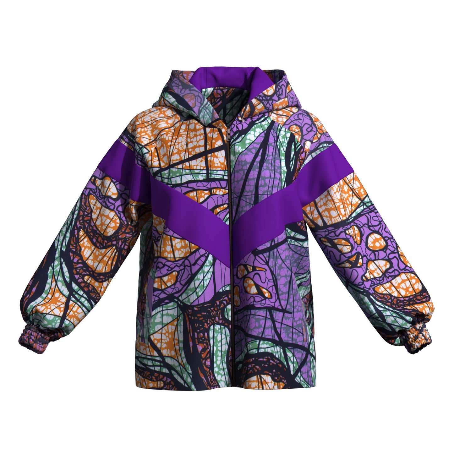 Afrocentric Zip-Up Hoodie with Color Block Accen