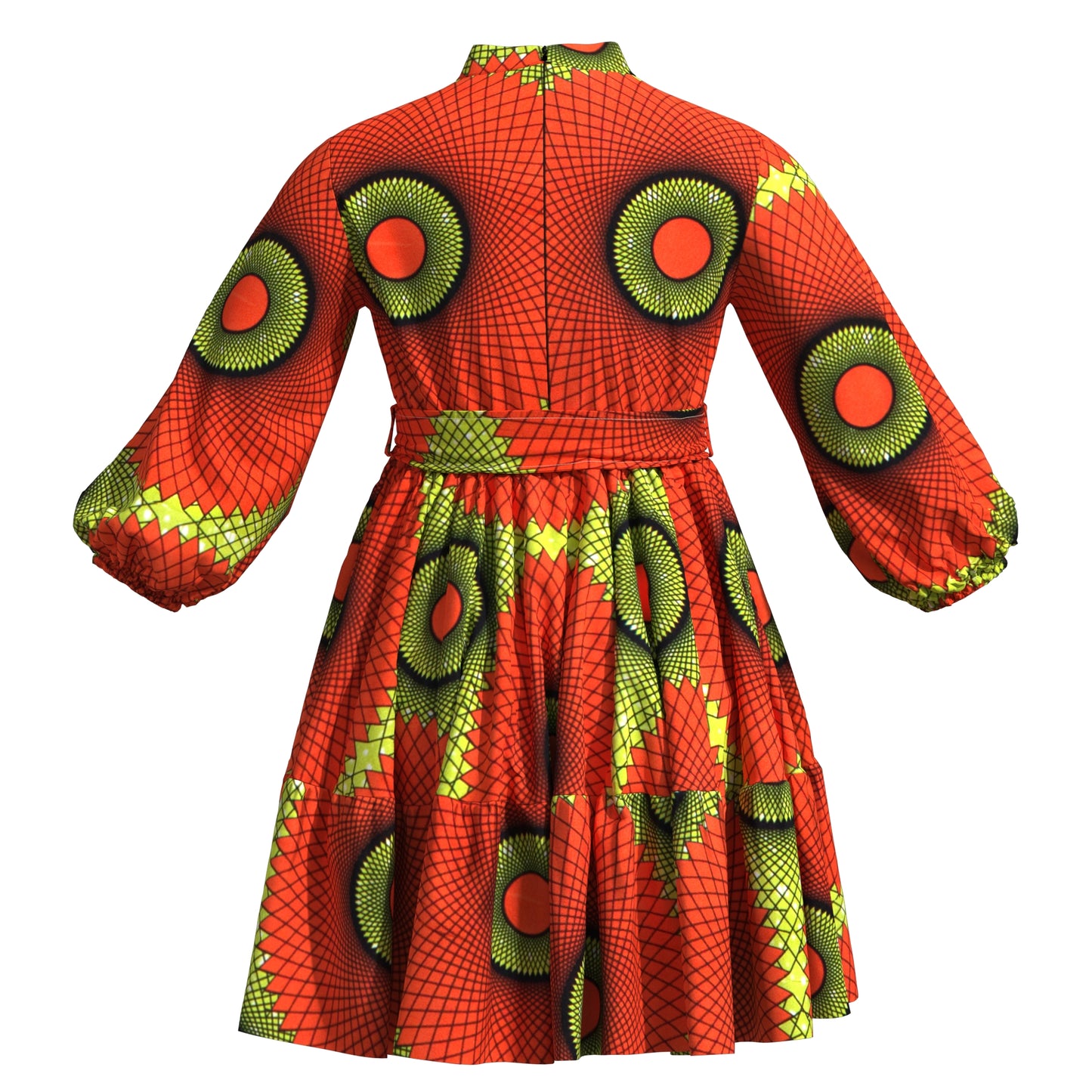 African Print Versatile Belted Stand Collar Casual Dress