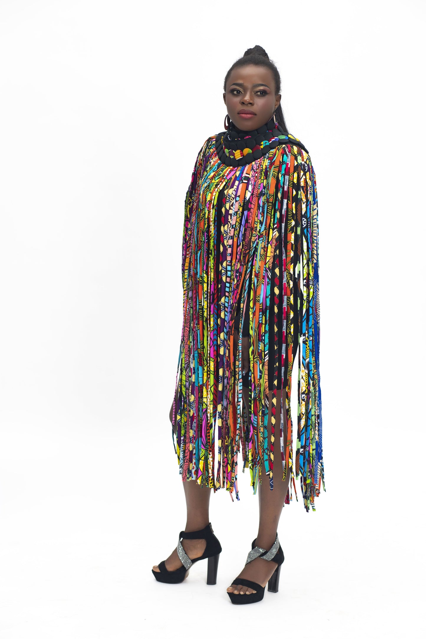 2-in-1 African Wax Print Fringe Tassel Wrap Skirt & Collar