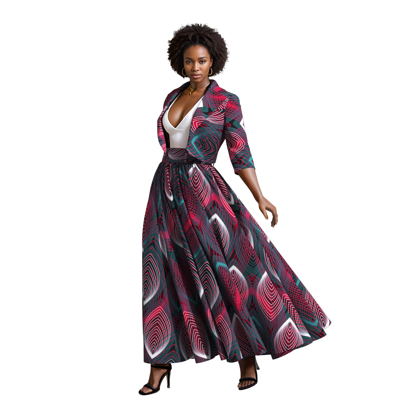 Ankara African Print Two-Piece Blazer & High Waist Maxi Skirt Set