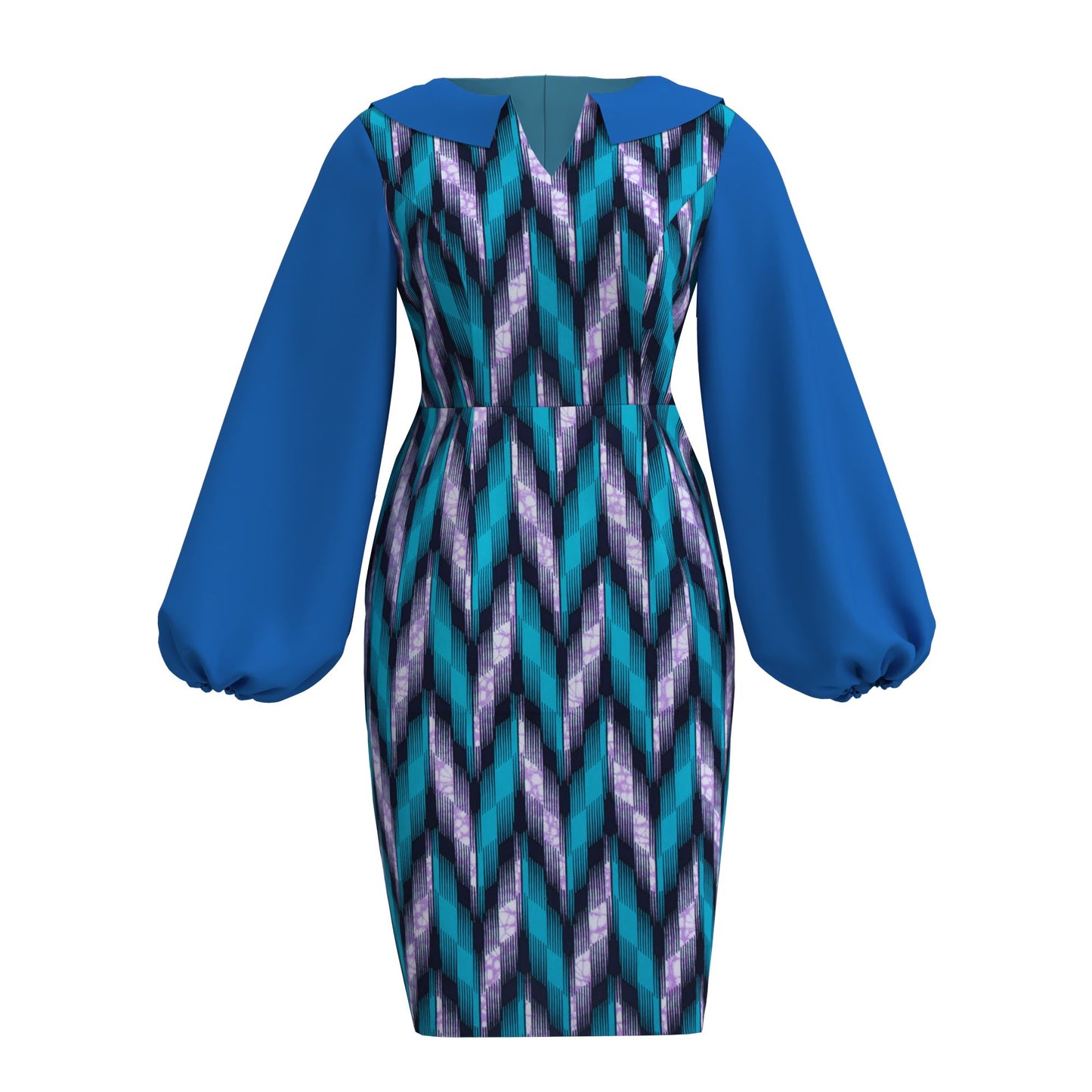 African Print Peter Pan Collar Puff Sleeve Midi Dress