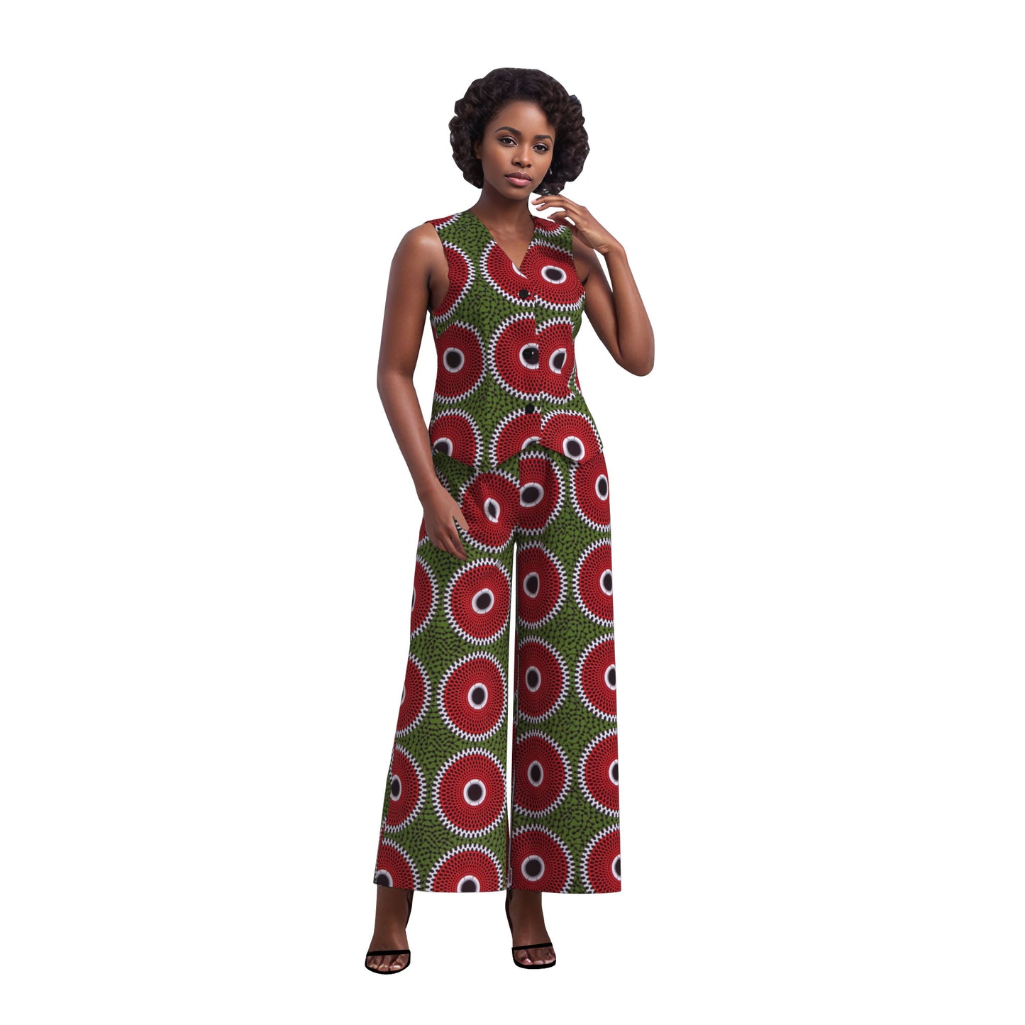 Ankara Print Sleeveless Vest & High Waist Pants Se