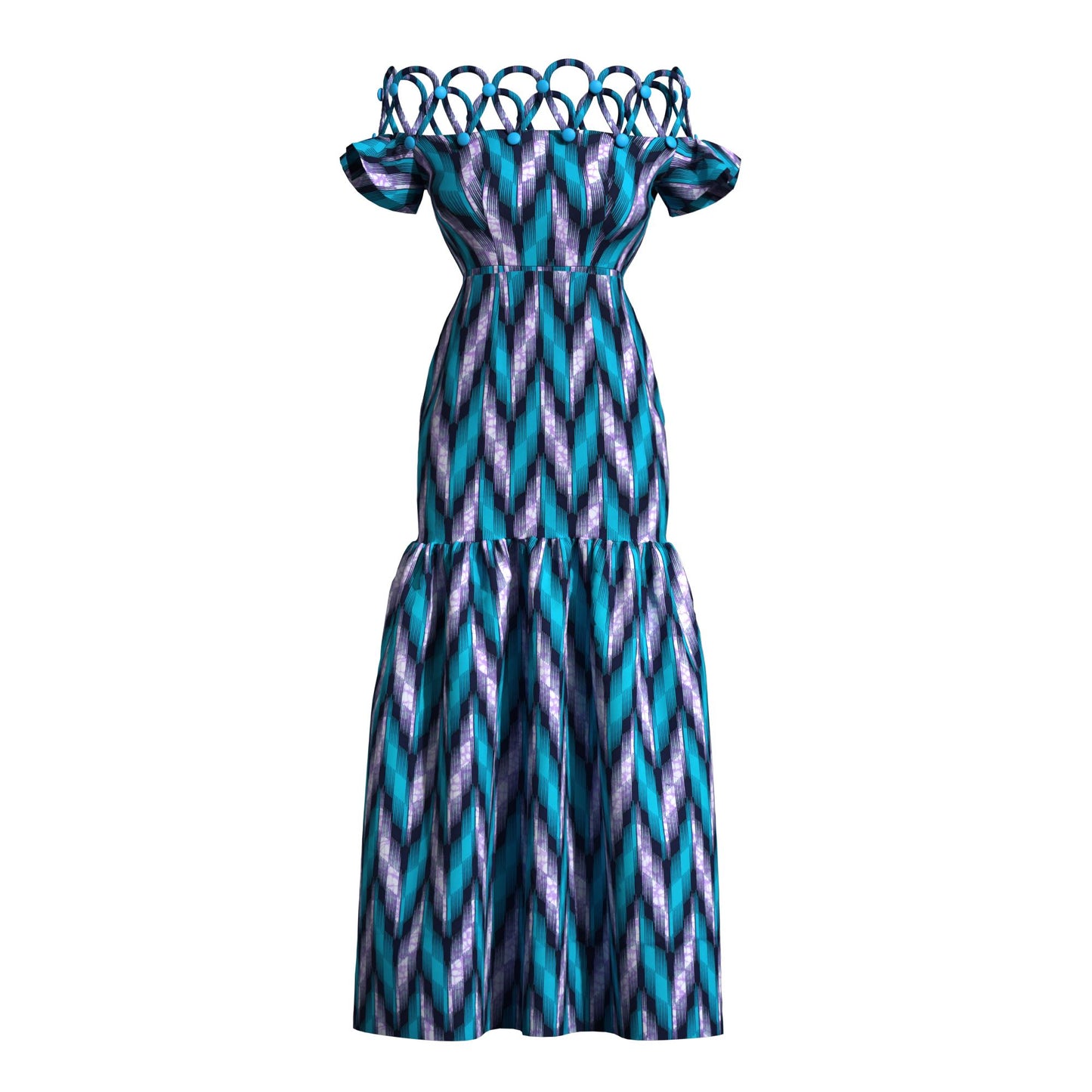 Women's African Print Off-Shoulder Maxi Dress | Rope Strap Detail | Ankara Ruffled Hem Gown