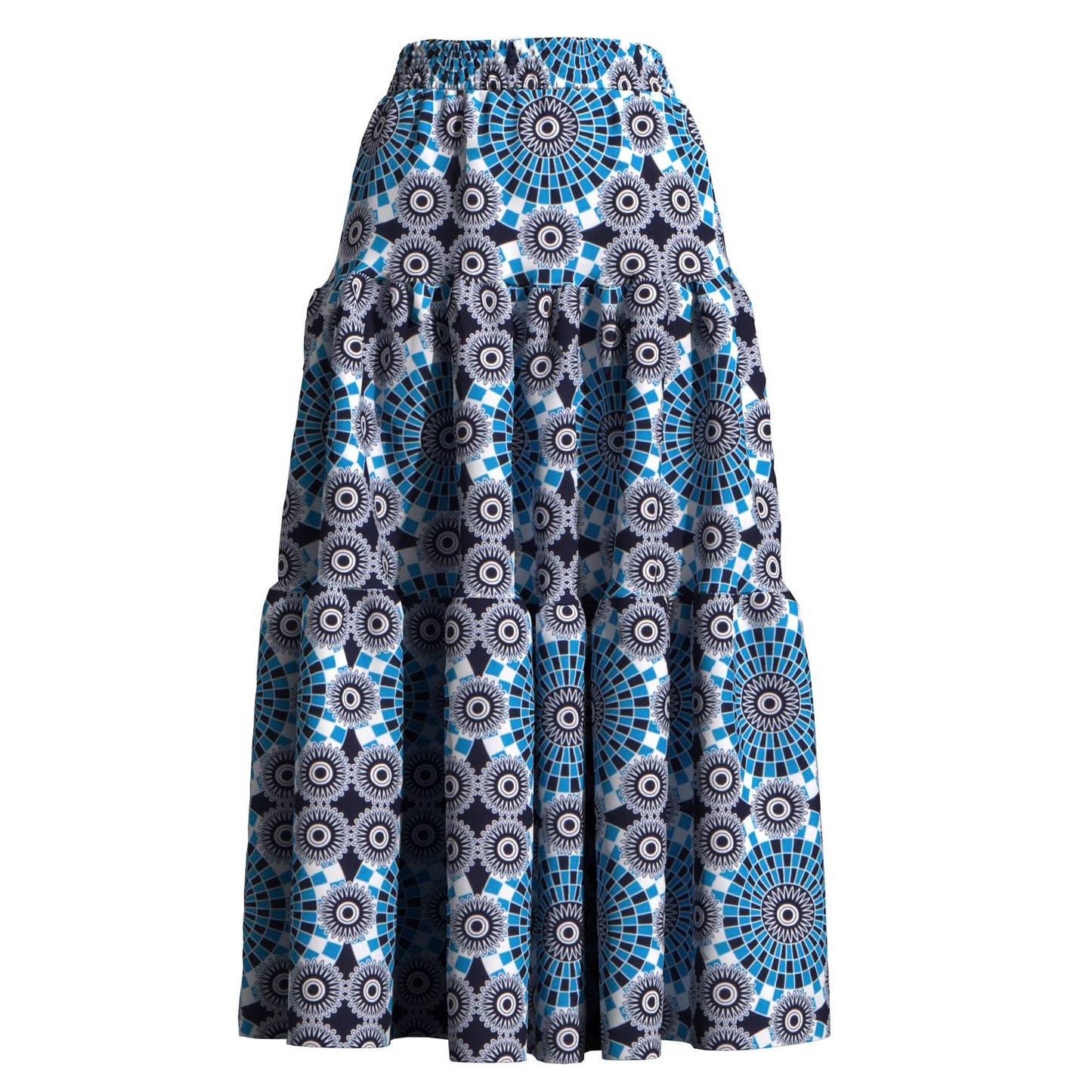 Ankara Print High Waist Tiered Ruffle Maxi Skirt