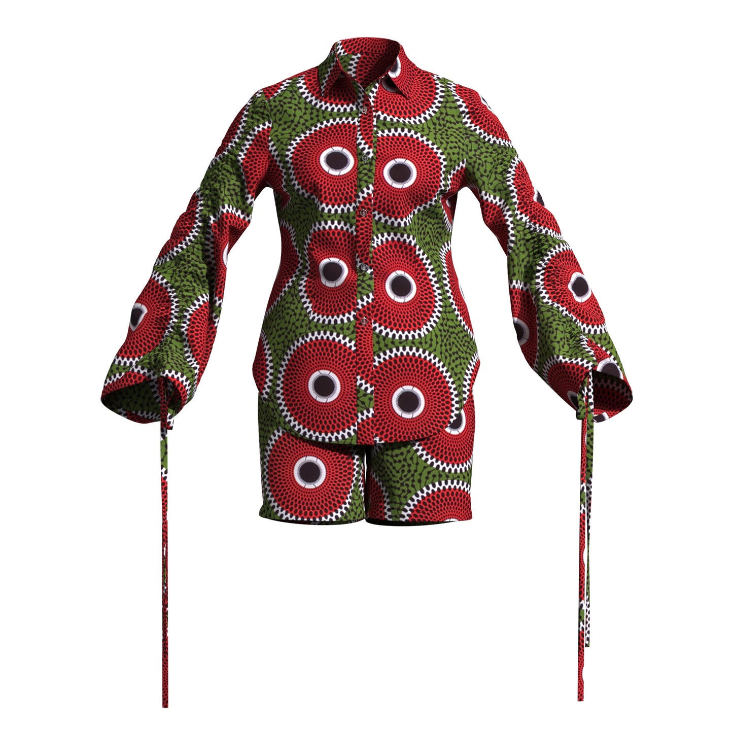 African Print Smocked Sleeve Shirt & Shorts Two-Piece Set