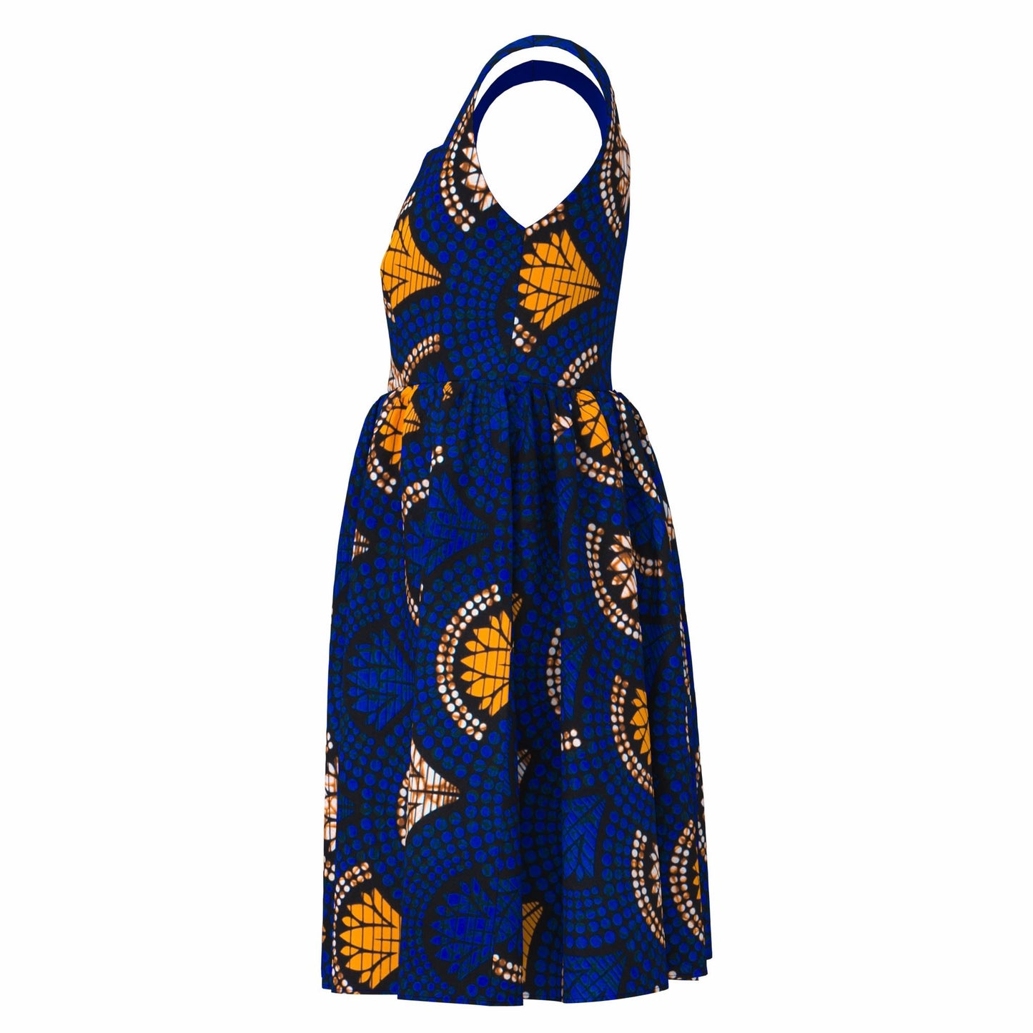 African Print Square Neck Sleeveless A-Line Midi Dress