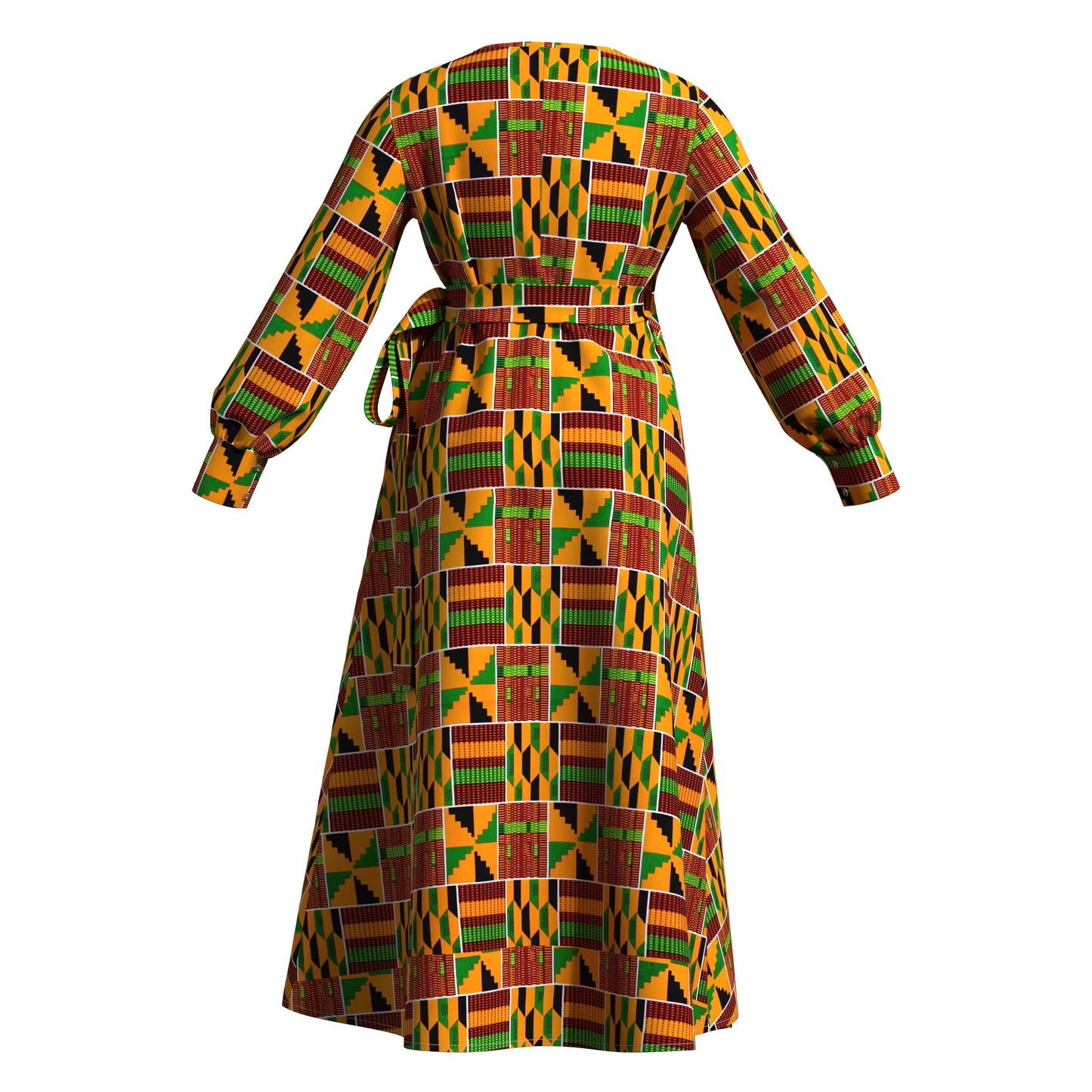 African Print Wrap Maxi Dress with Waist Tie