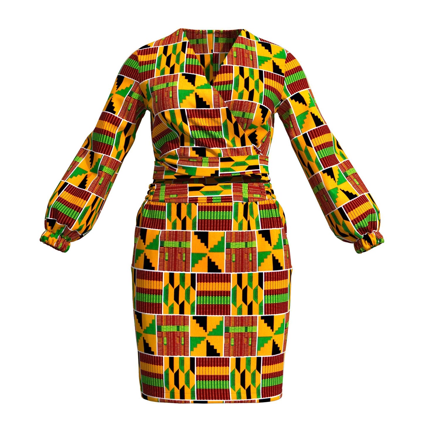 African Print Wrap Tie Top & Bodycon Mini Skirt Two Piece Outfit