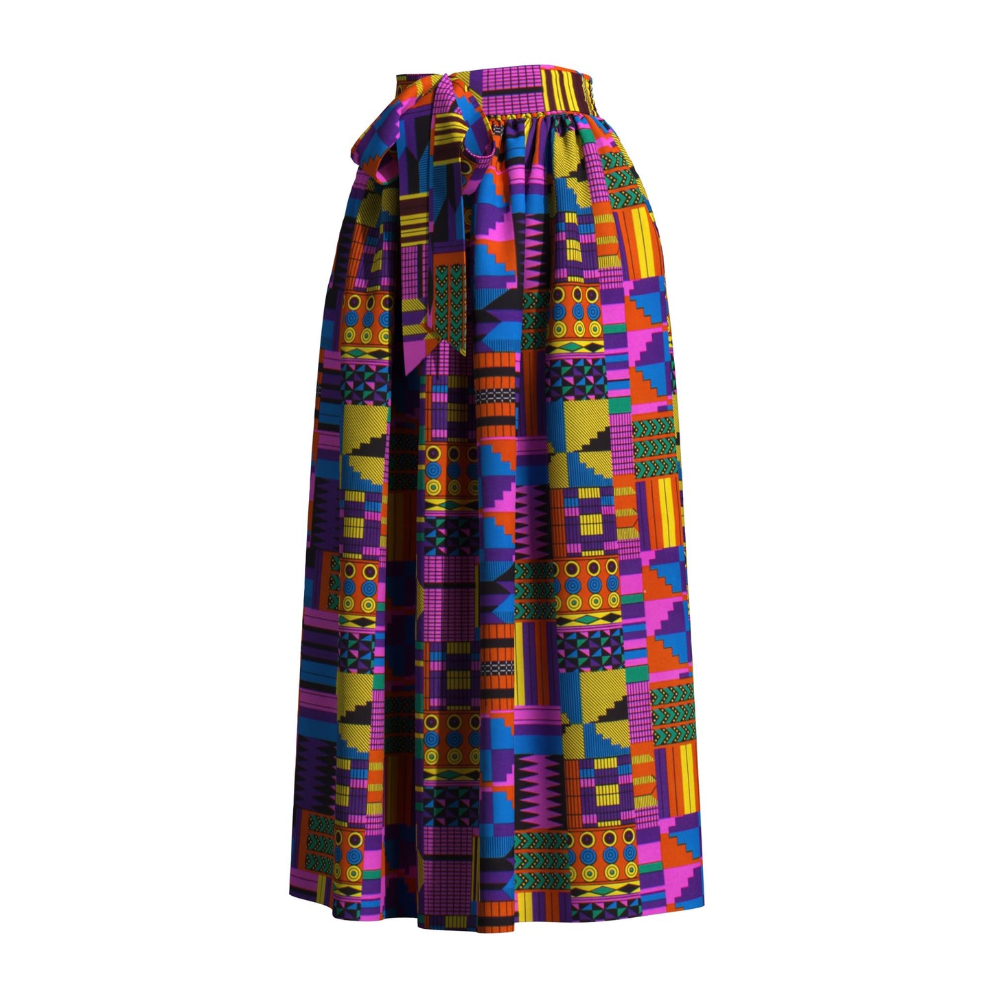 African Print Elastic Waist A-Line Skirt with Matching Belt