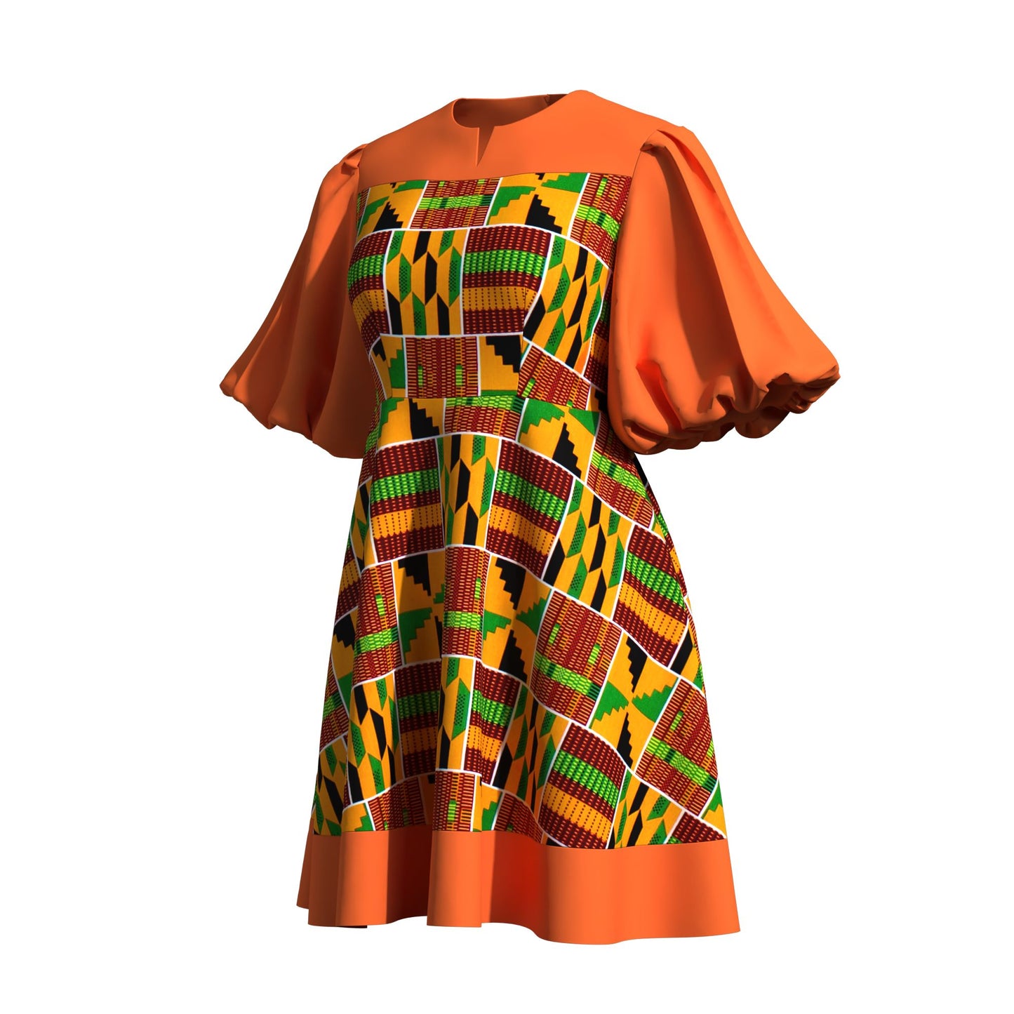 High Waist African Ankara Print Color Block Dress
